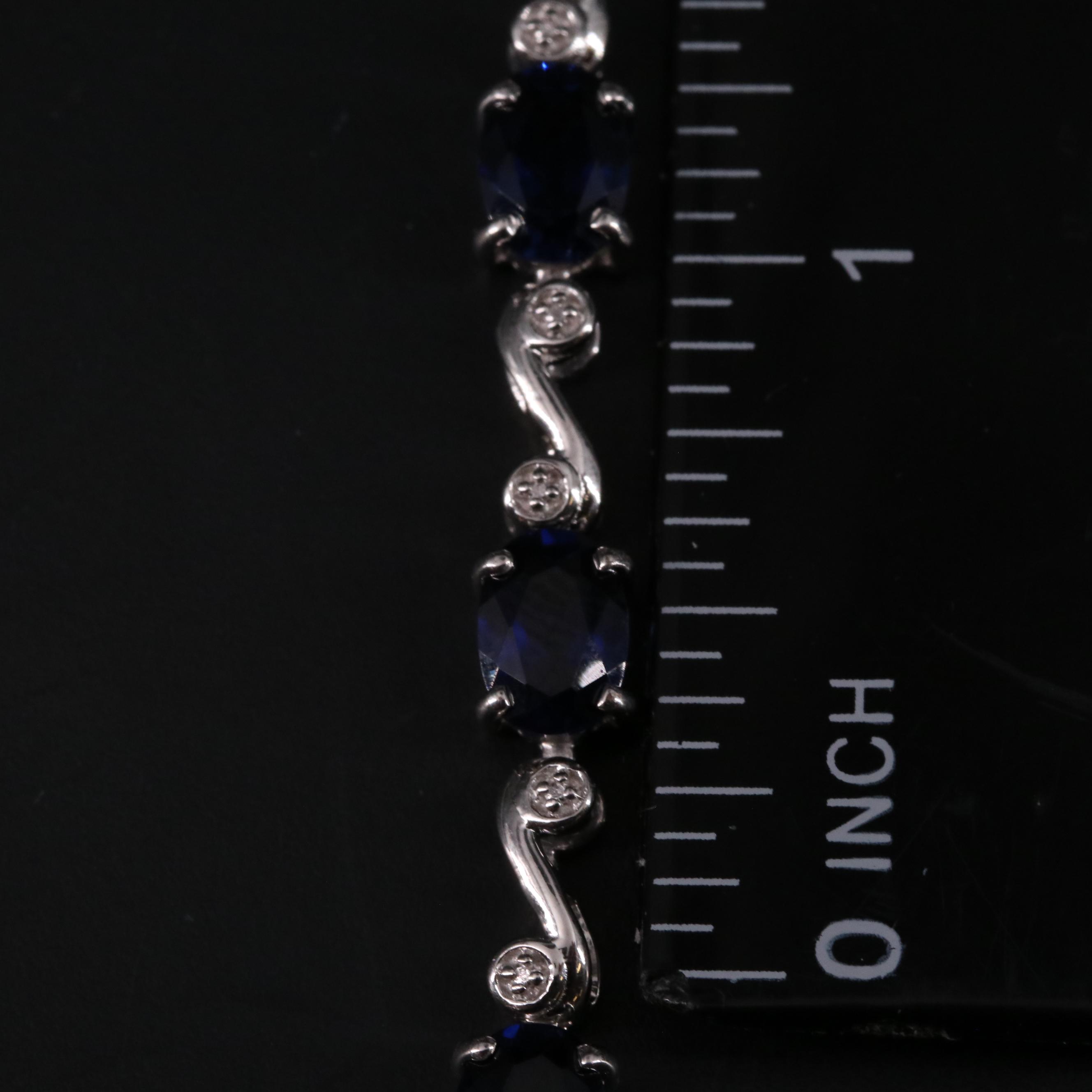 Sterling Silver Sapphire and Diamond Line Bracelet