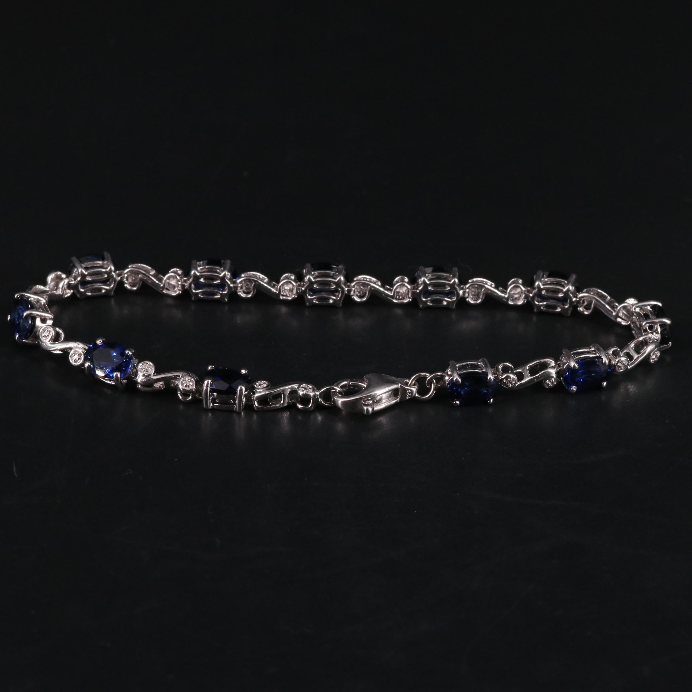 Sterling Silver Sapphire and Diamond Line Bracelet