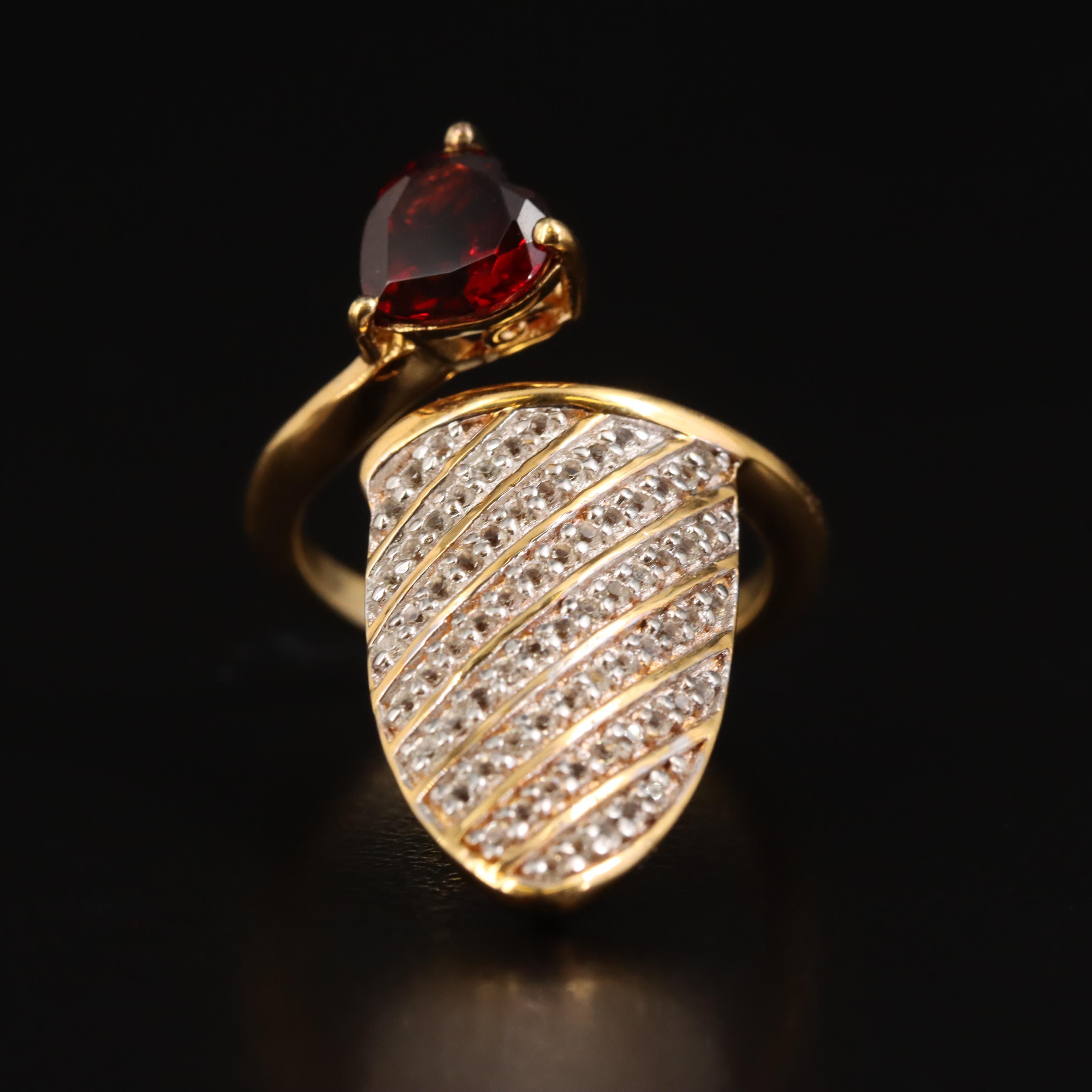 Garnet and Topaz Fingernail Shield Ring in Sterling