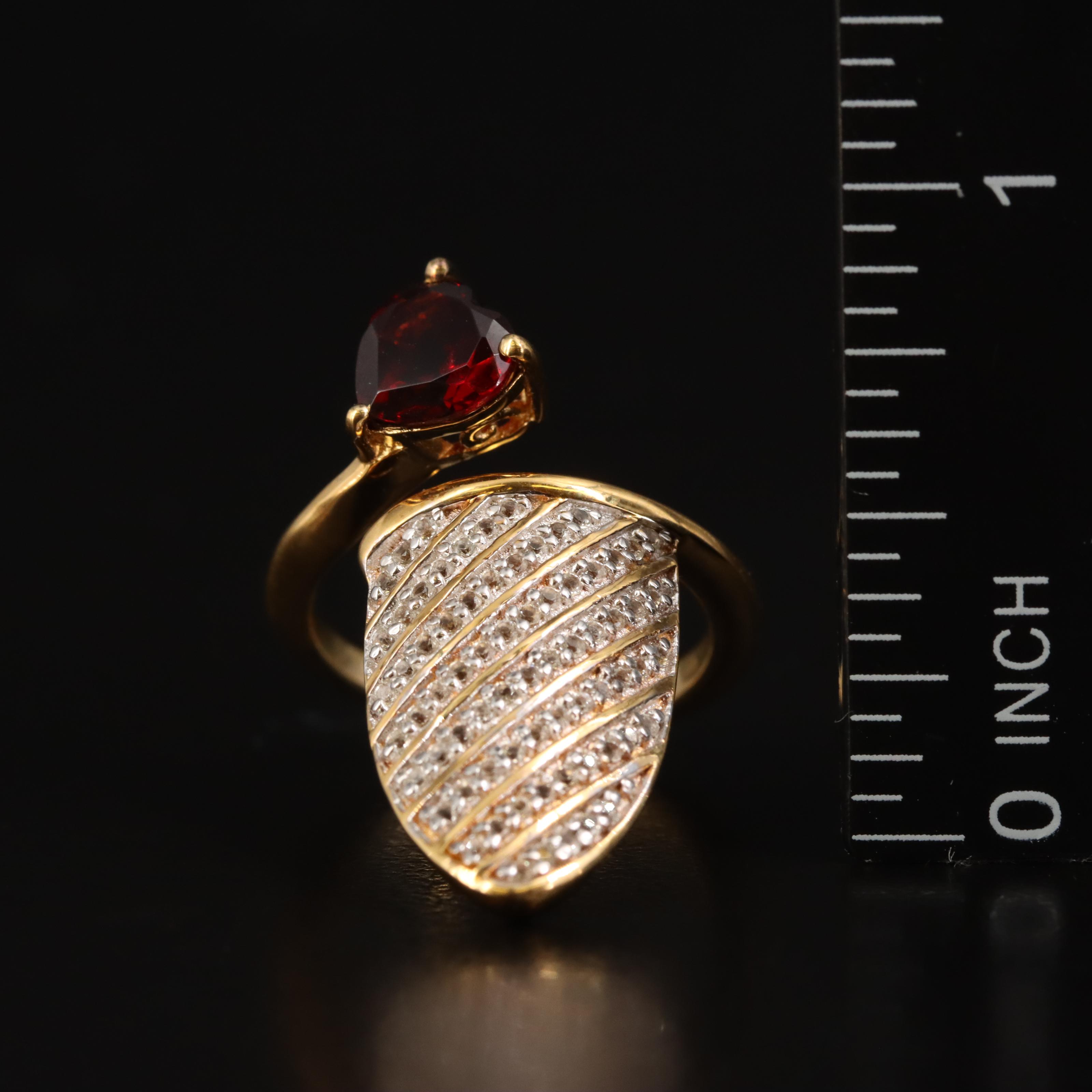 Garnet and Topaz Fingernail Shield Ring in Sterling