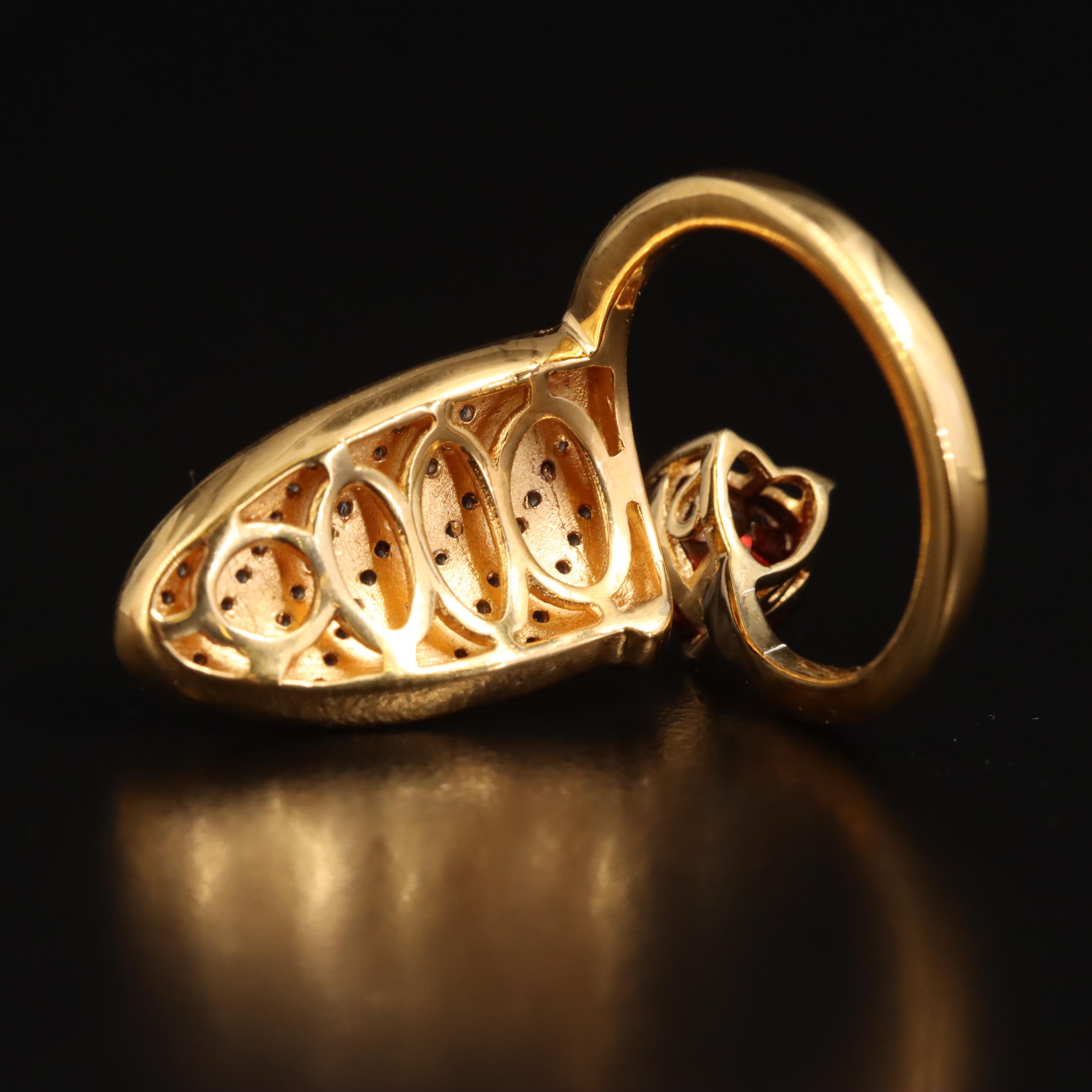 Garnet and Topaz Fingernail Shield Ring in Sterling