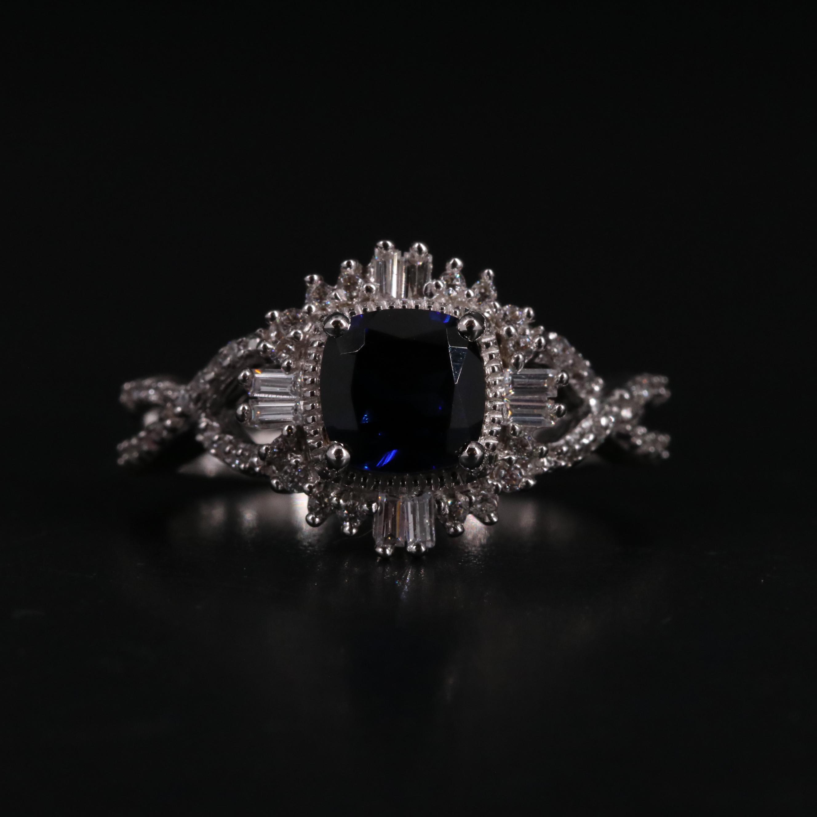 Sterling Silver Sapphire and Cubic Zirconia Ring