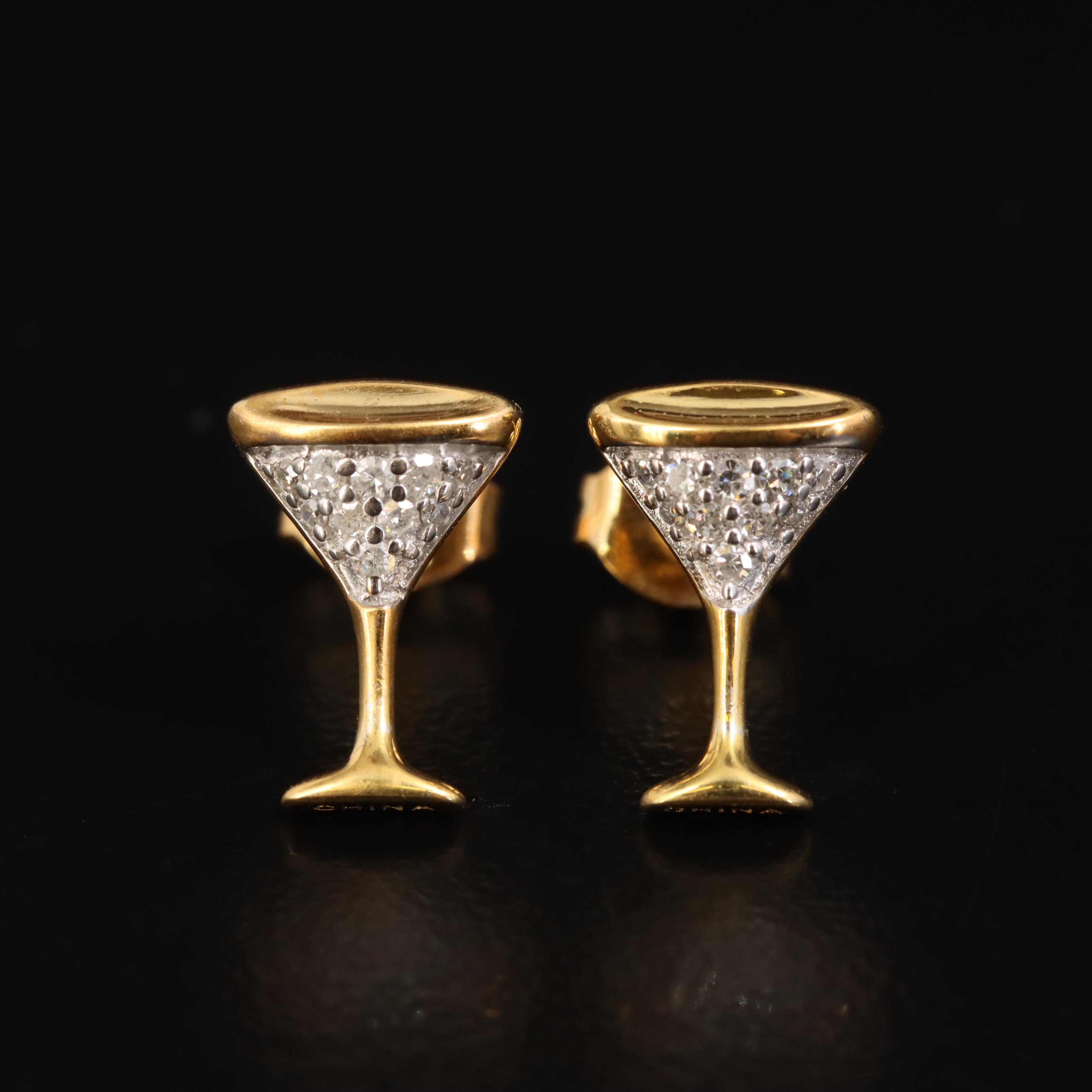 Martini Glass Diamond Stud Earrings in Sterling
