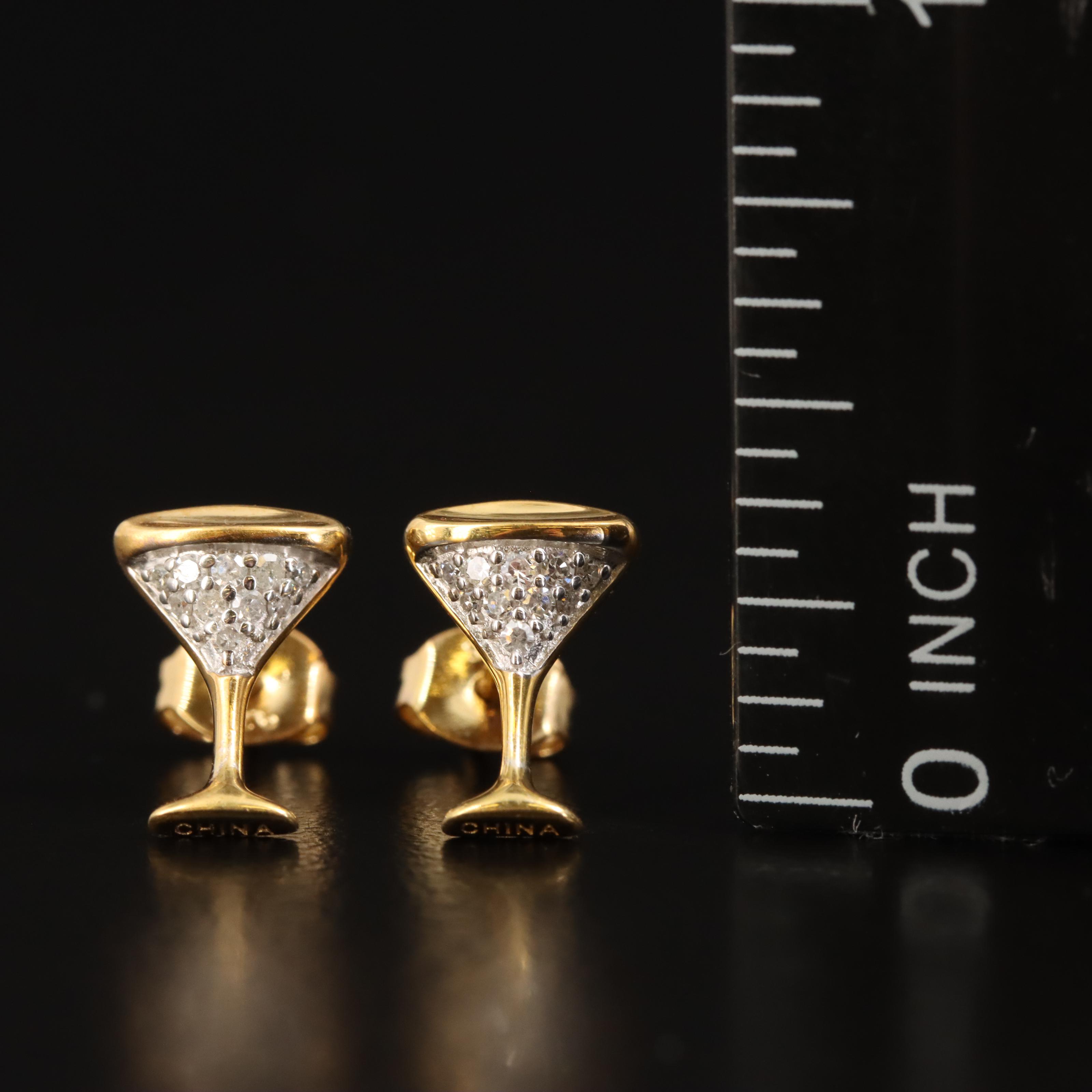 Martini Glass Diamond Stud Earrings in Sterling