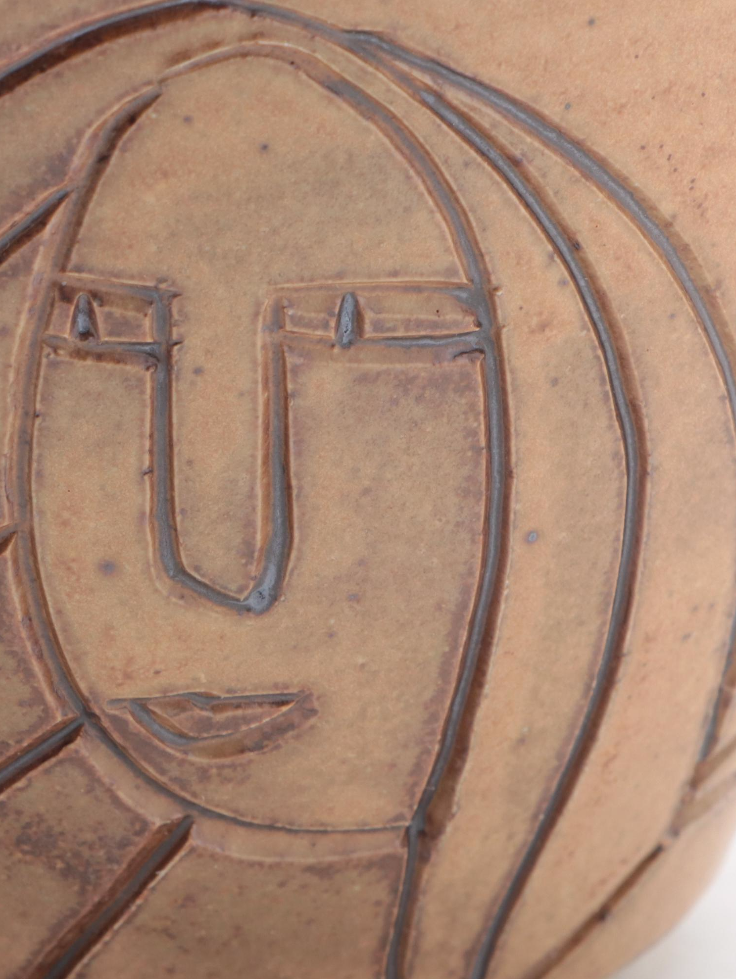 Artist Signed Salt Glazed Stoneware Carved Bowl