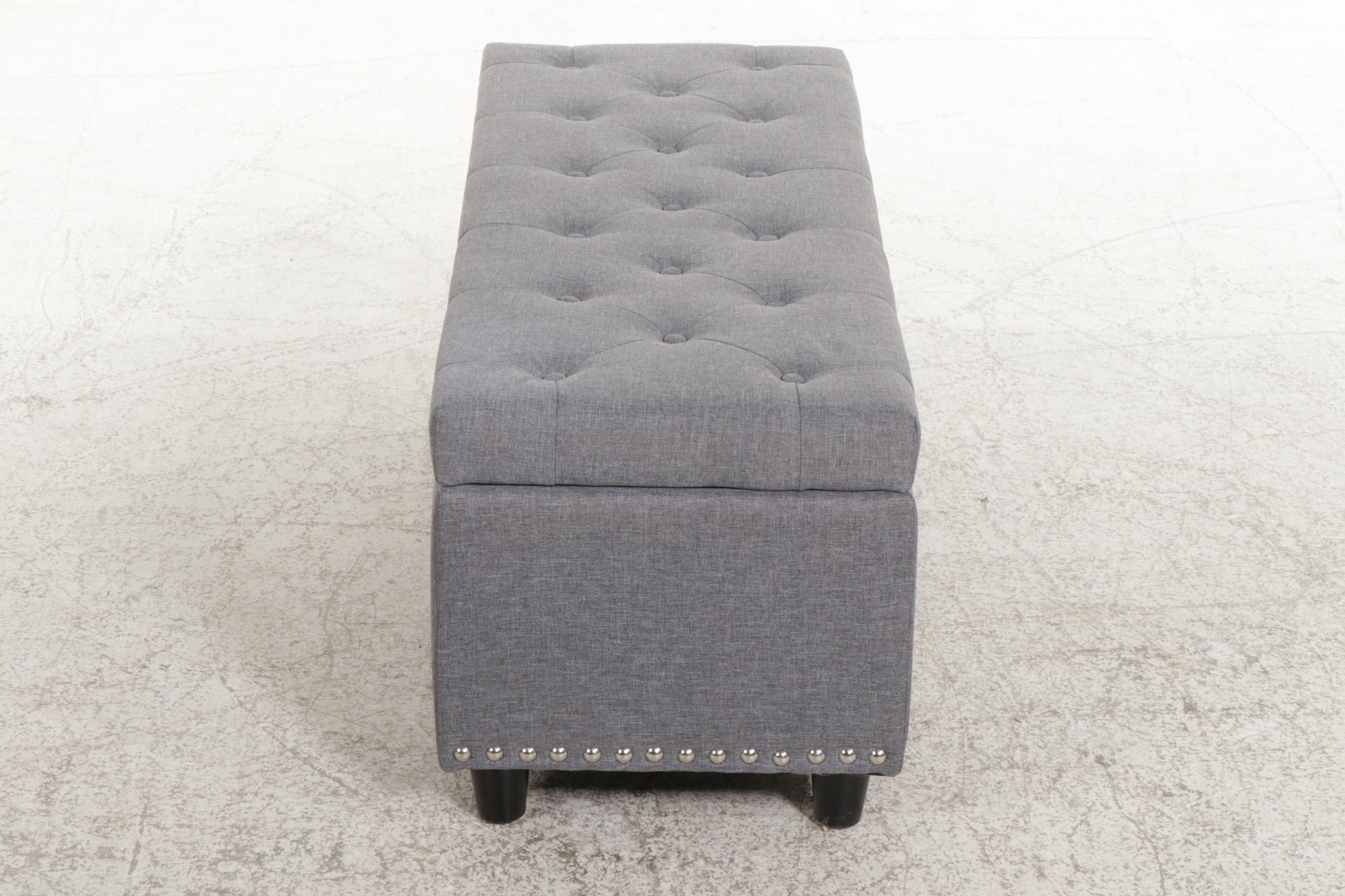 Belleze "Brentwood" Tufted and Silver Tacked Storage Ottoman Bench