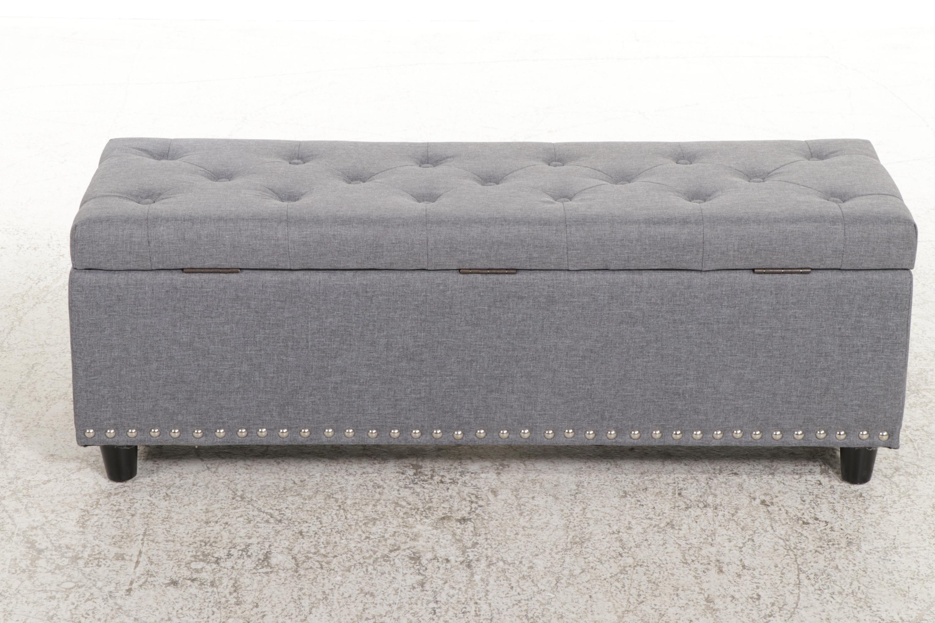 Belleze "Brentwood" Tufted and Silver Tacked Storage Ottoman Bench