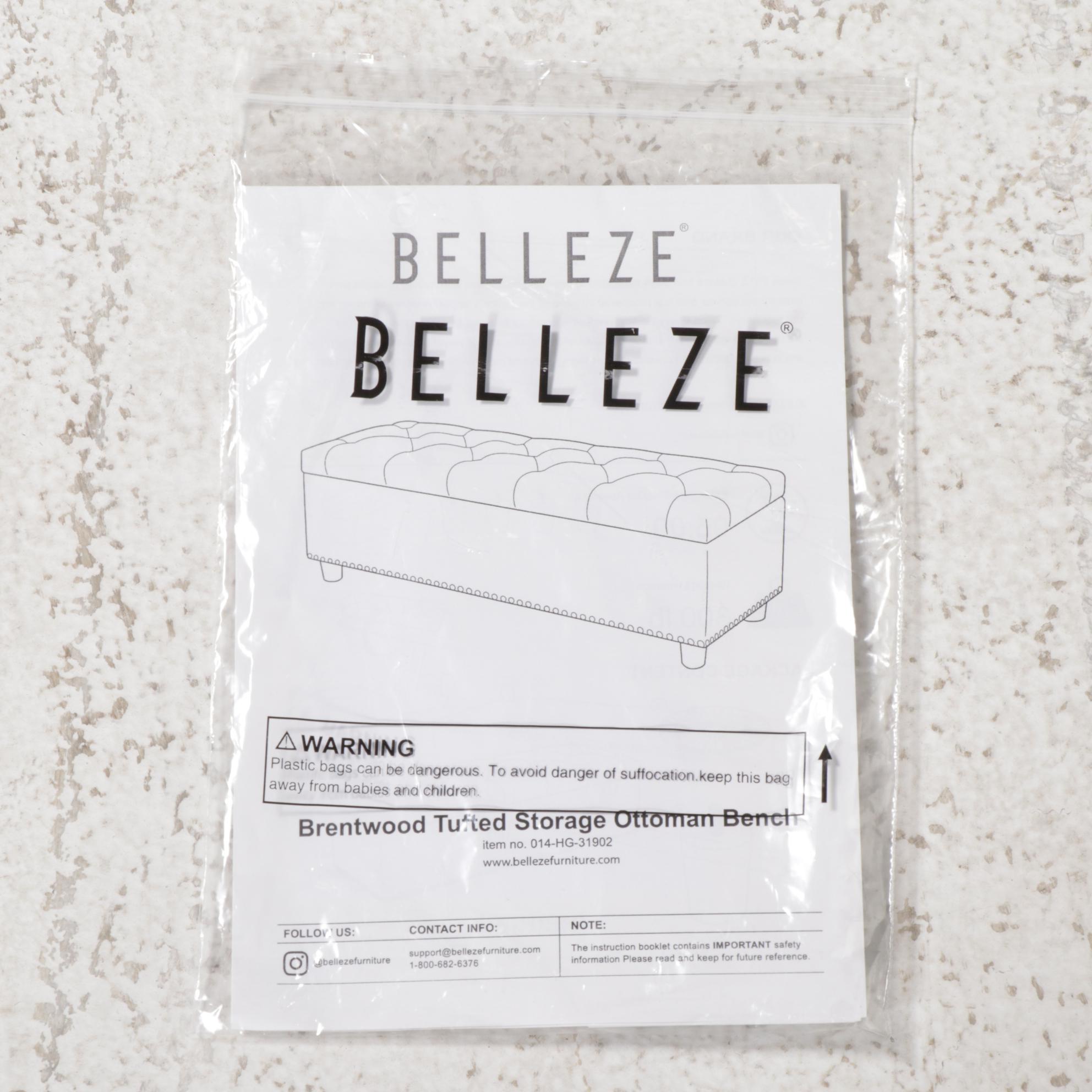 Belleze "Brentwood" Tufted and Silver Tacked Storage Ottoman Bench