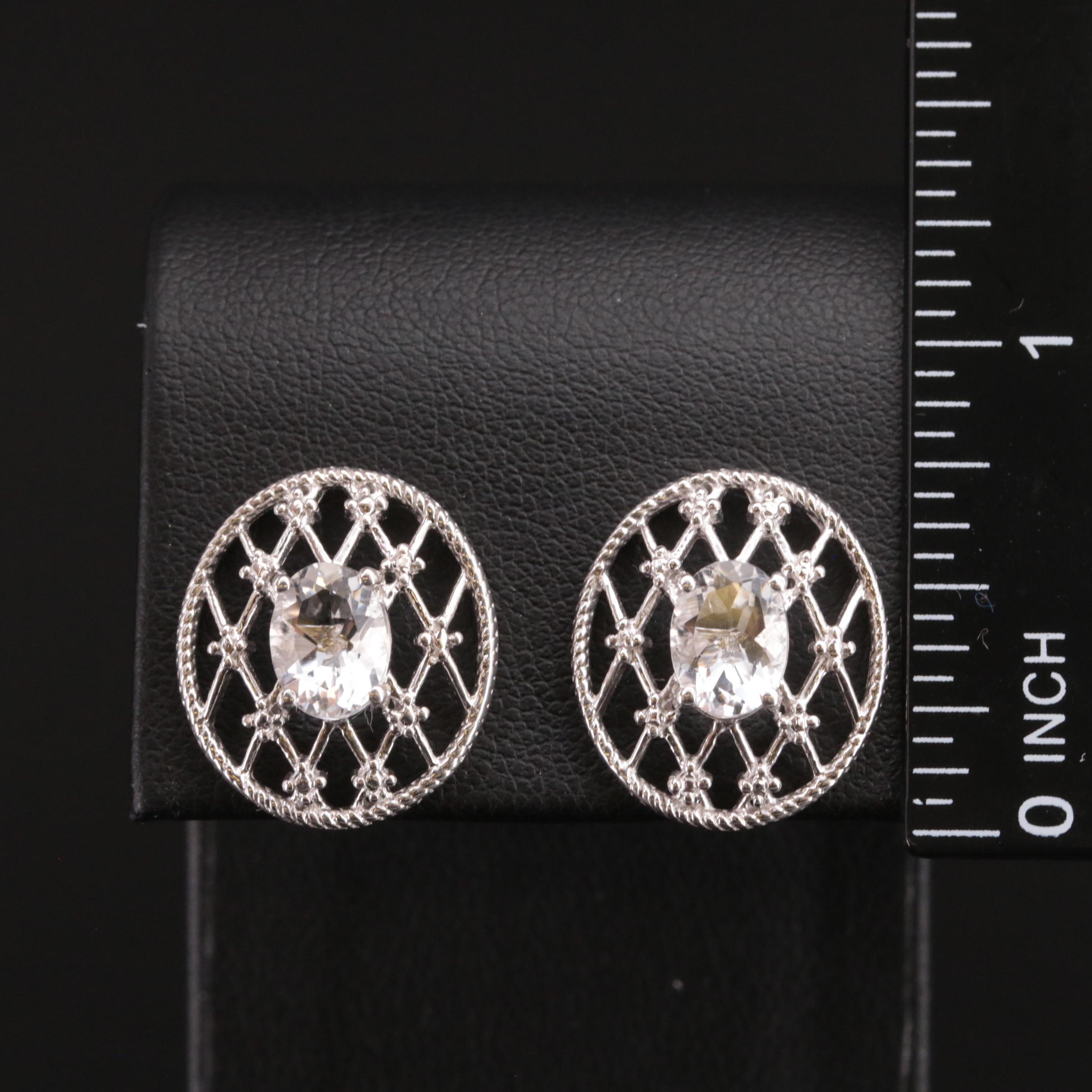 Sterling Petalite Button Earrings with lattice Details