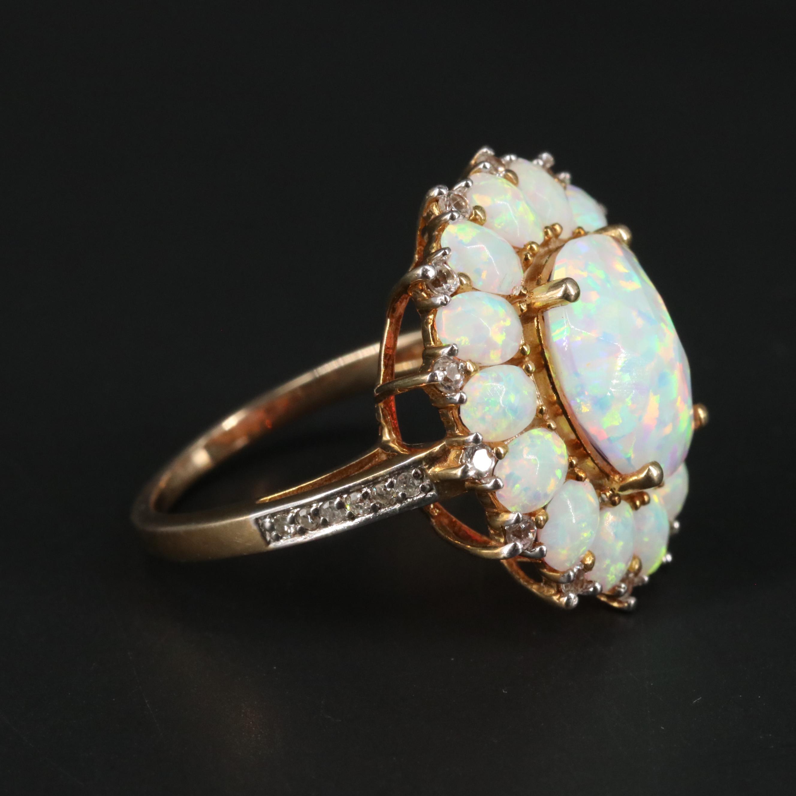 Sterling Silver Opal, Sapphire, and Diamond Ring