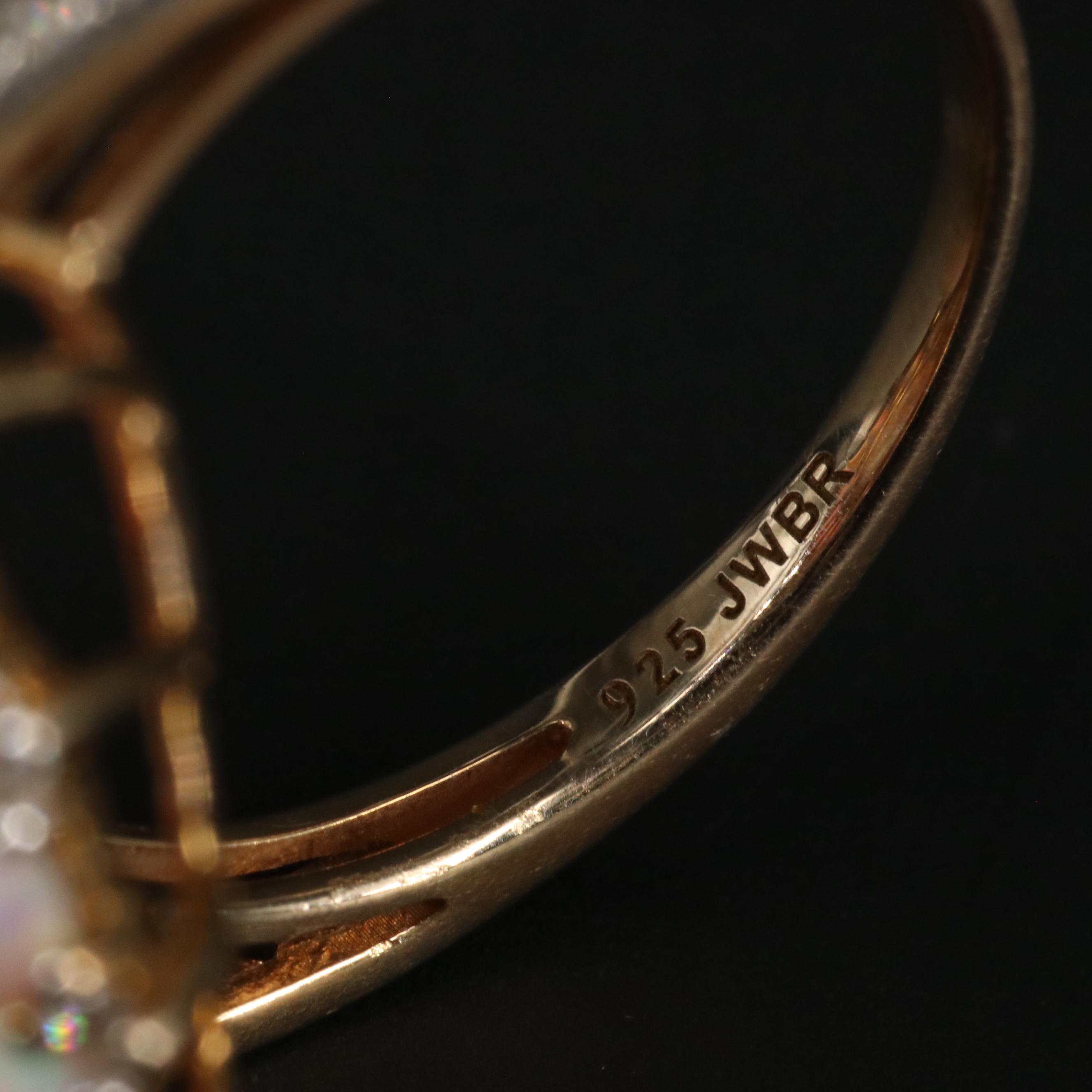 Sterling Silver Opal, Sapphire, and Diamond Ring