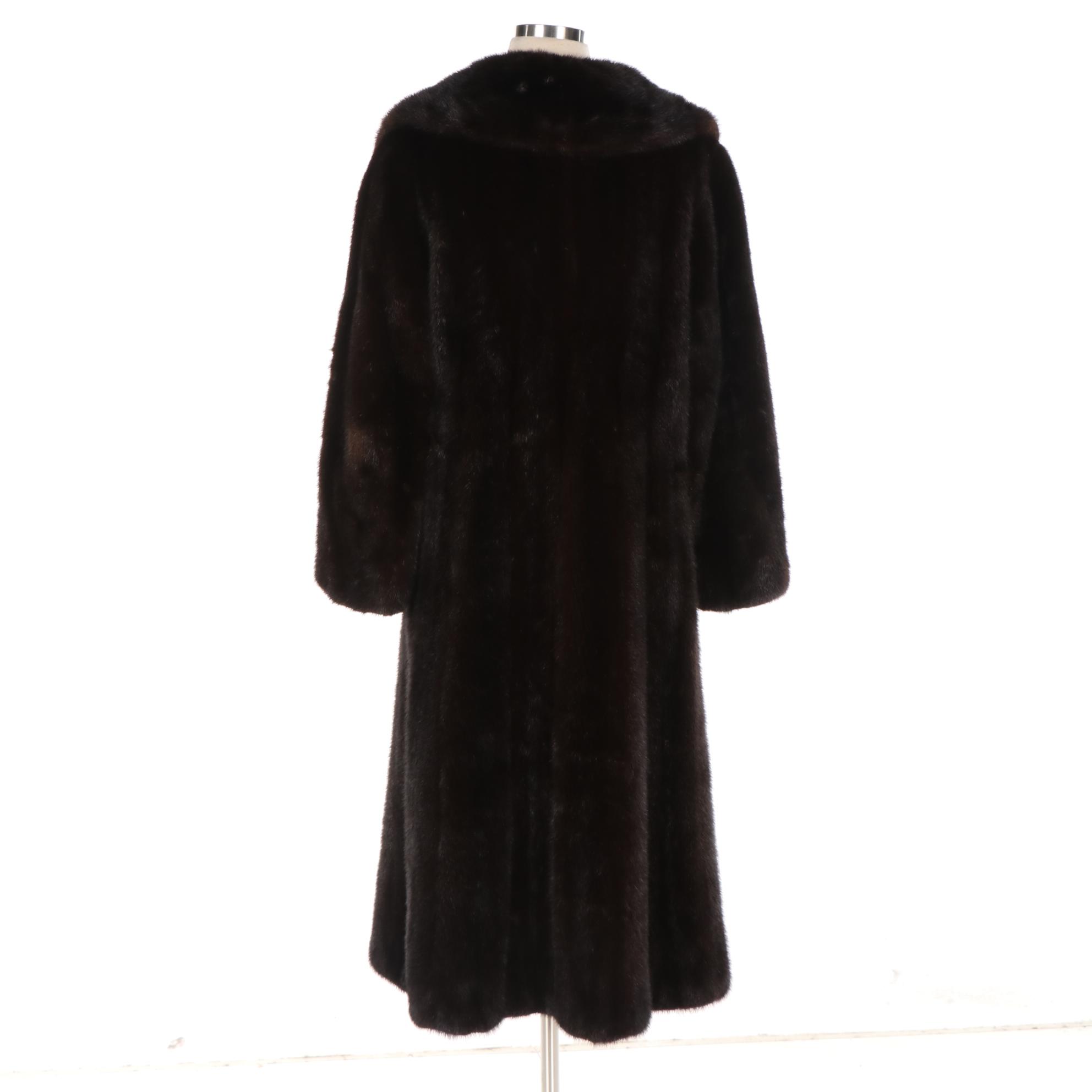 Dark Ranch Brown Mink Fur Coat with Tie Belt and Notch Collar