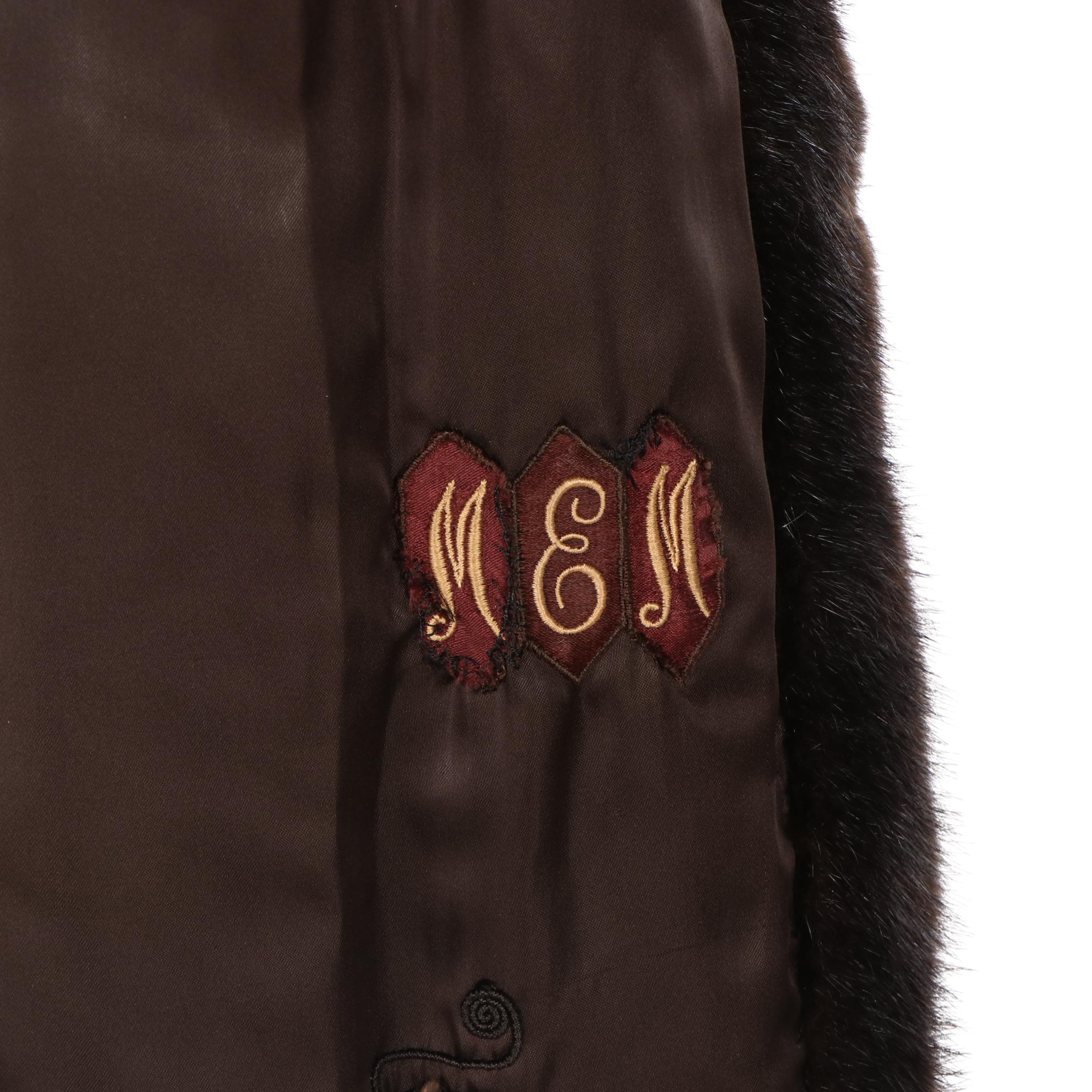 Dark Ranch Brown Mink Fur Coat with Tie Belt and Notch Collar