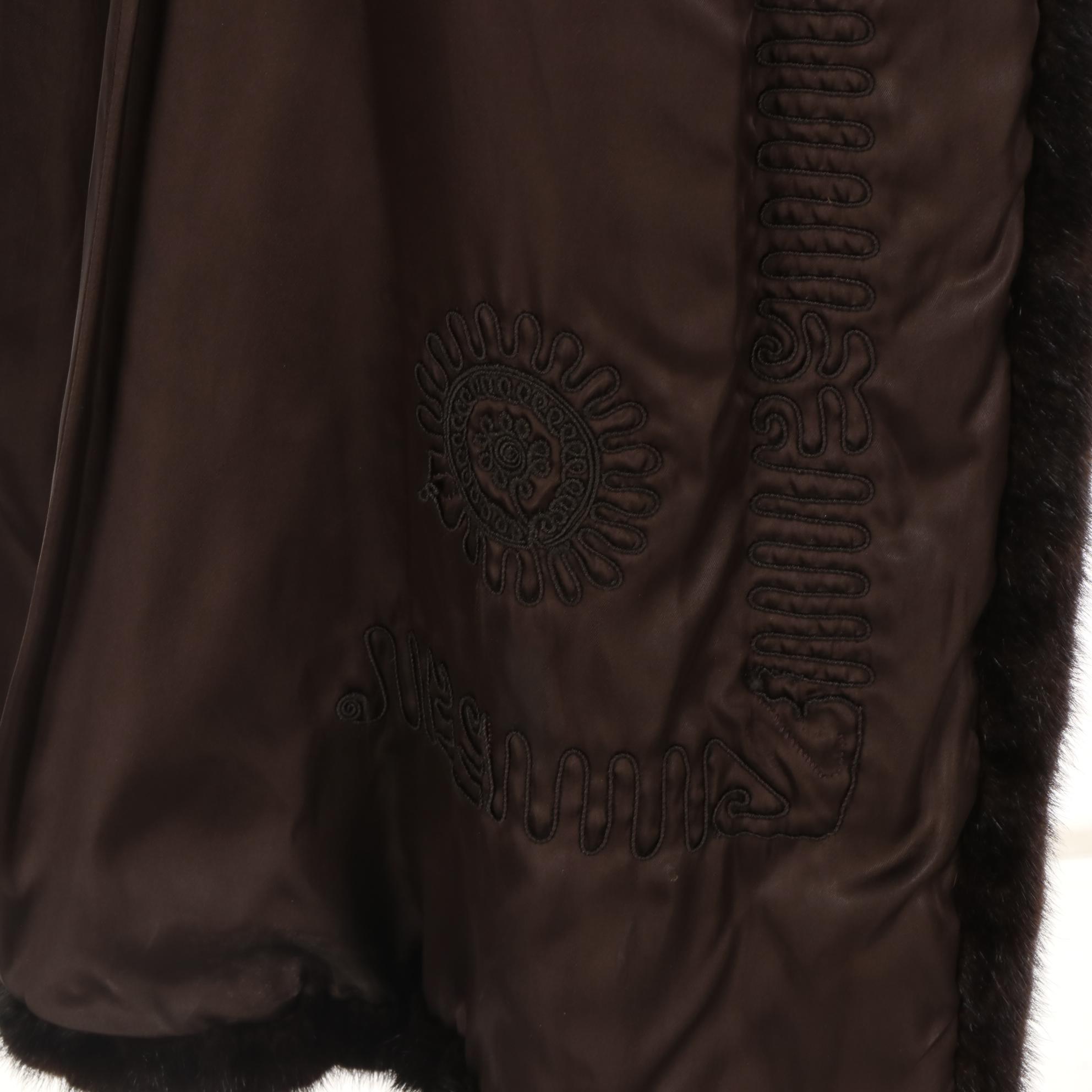 Dark Ranch Brown Mink Fur Coat with Tie Belt and Notch Collar