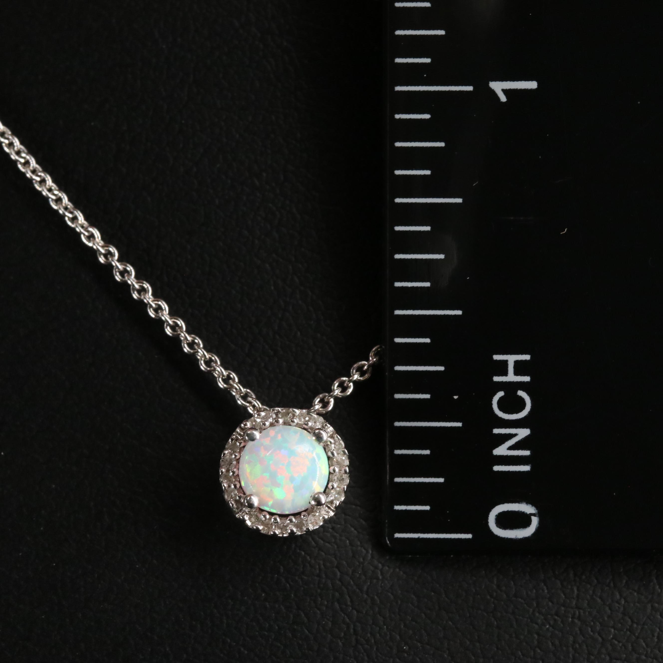 Sterling Silver Opal and Diamond Pendant Necklace