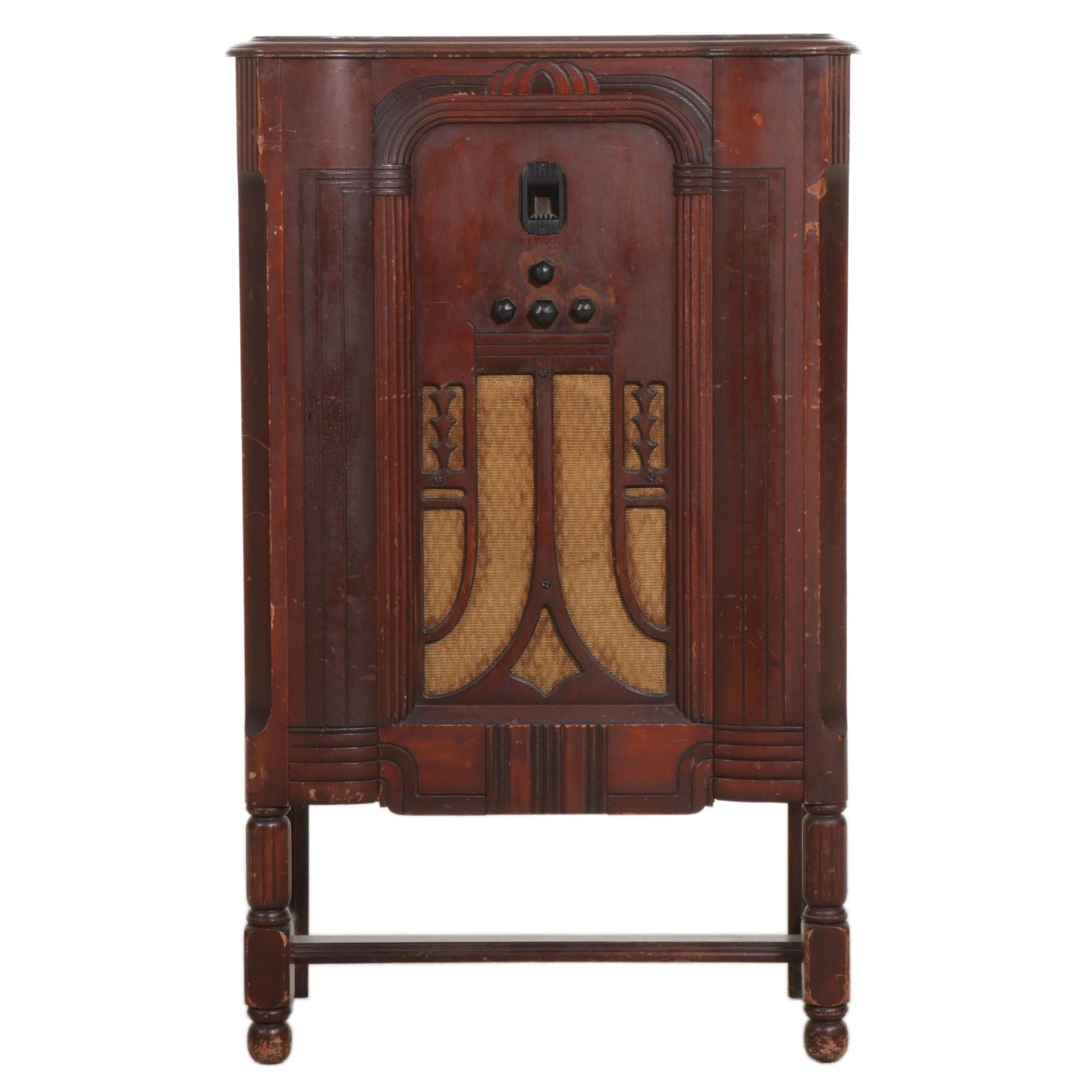 Philco Model 89L Tube Radio in Art Deco Mahogany Lowboy Cabinet, 1930s