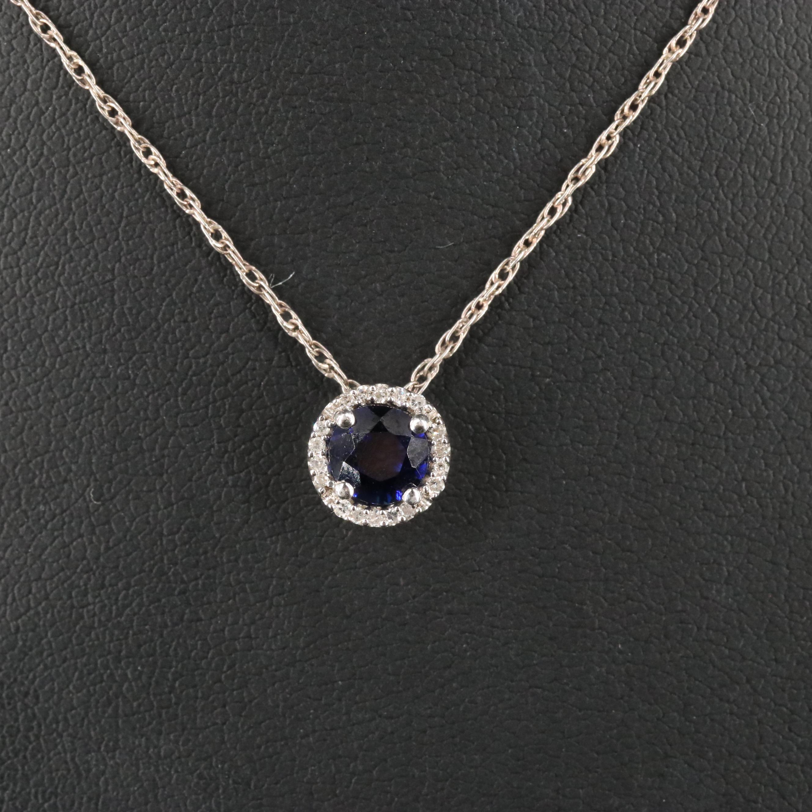 Sterling Silver Sapphire and Diamond Pendant Necklace