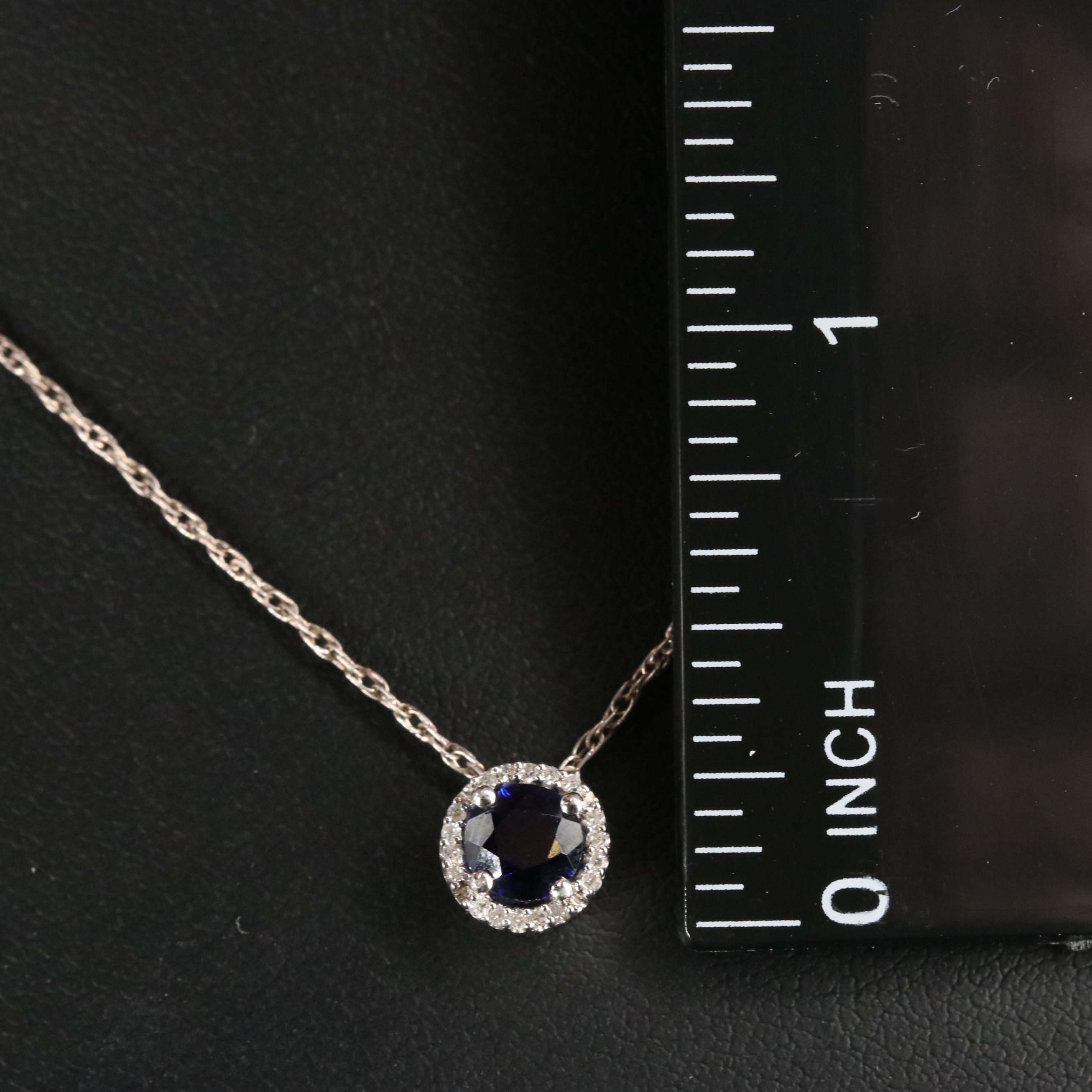 Sterling Silver Sapphire and Diamond Pendant Necklace