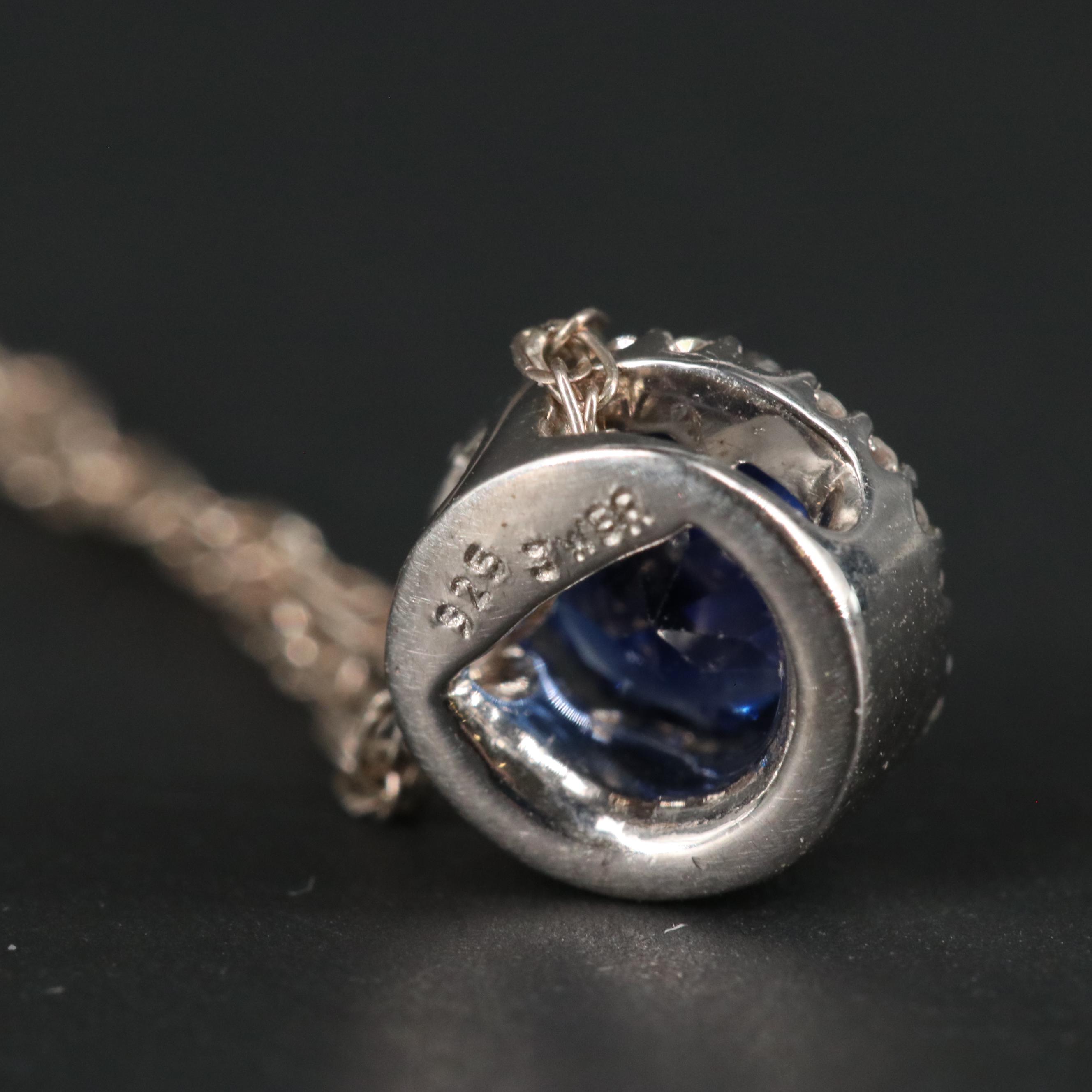 Sterling Silver Sapphire and Diamond Pendant Necklace