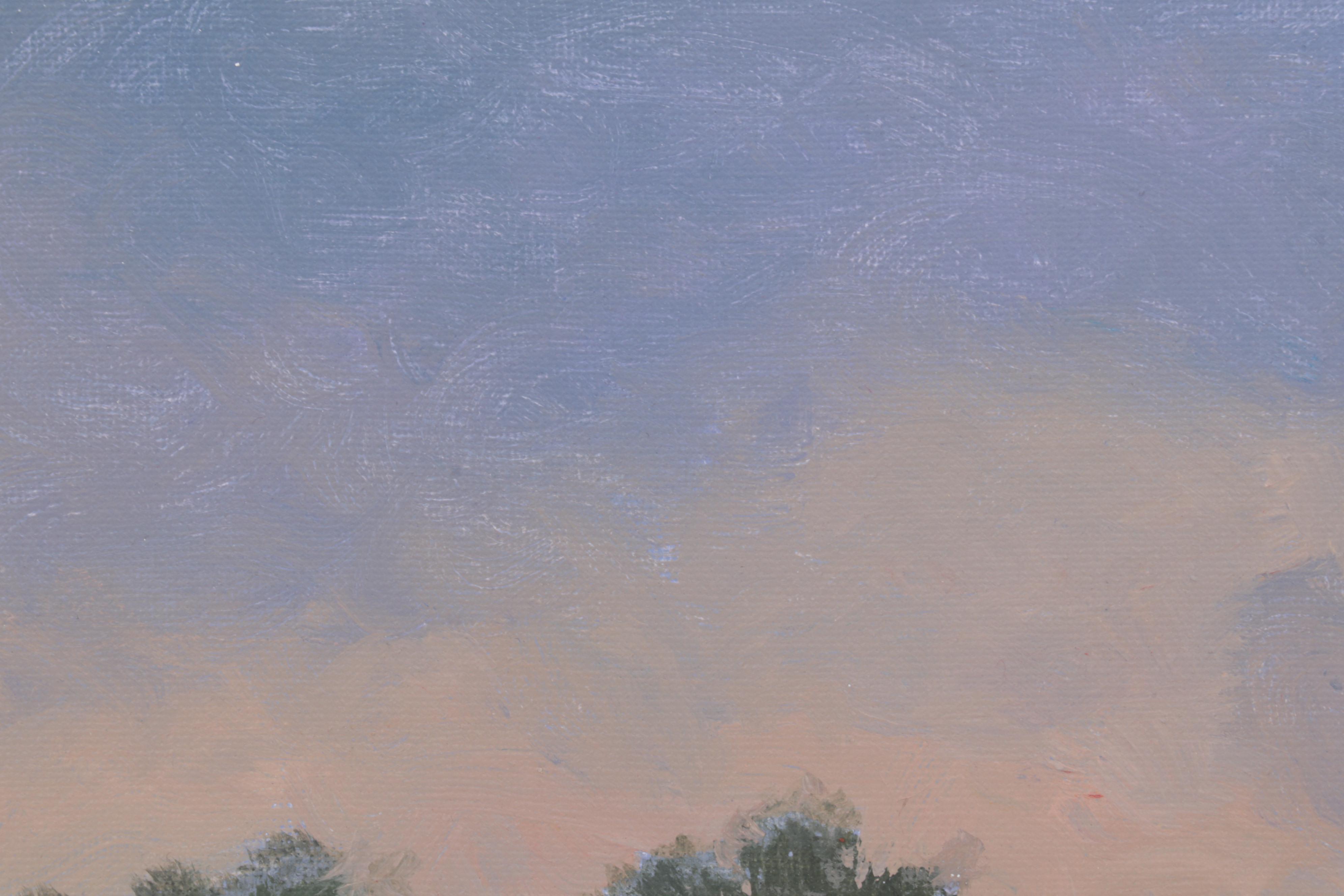 Sulmaz Radvand Oil Painting of Rowboat on Lake at Dusk, 2022