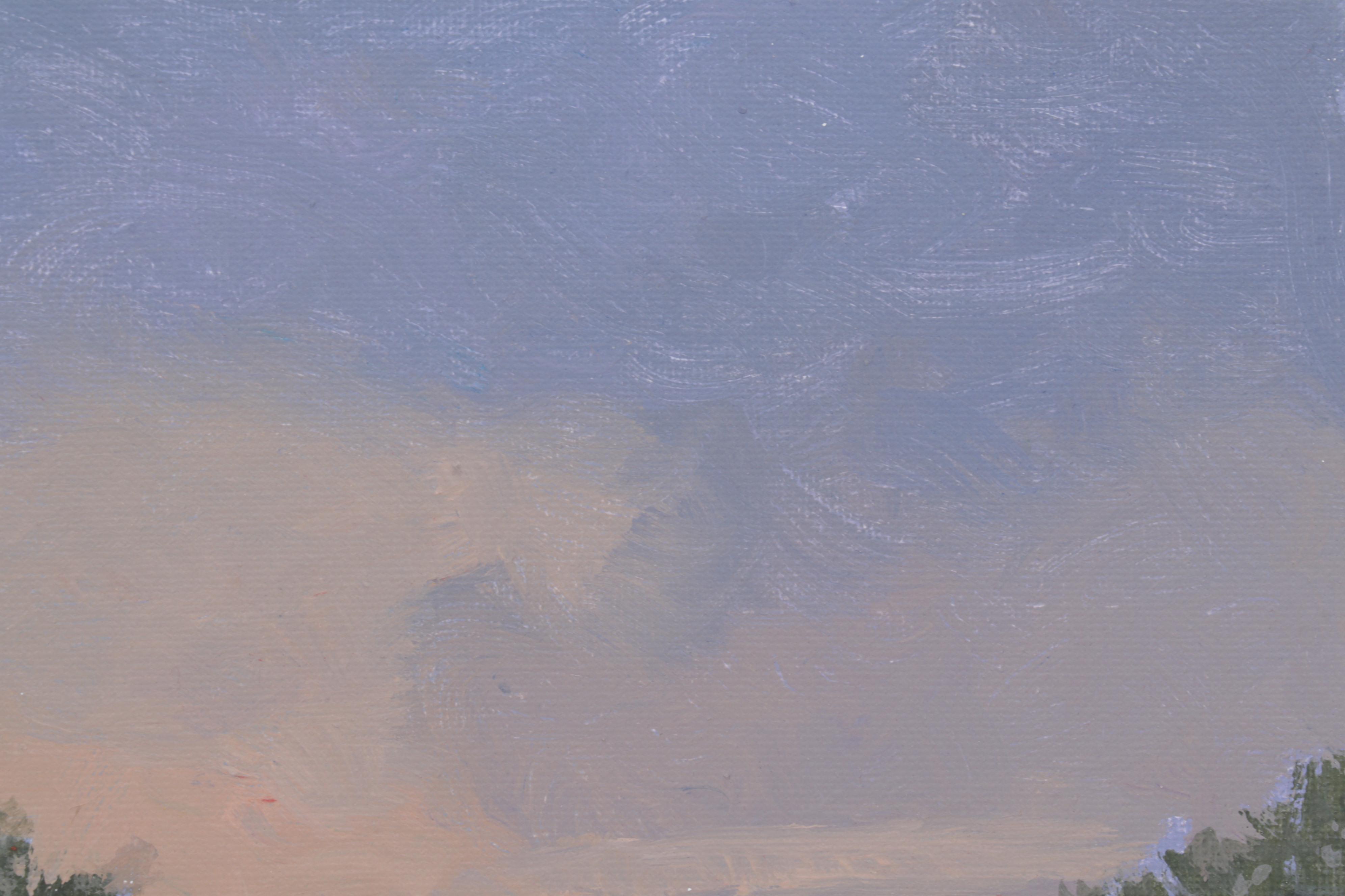 Sulmaz Radvand Oil Painting of Rowboat on Lake at Dusk, 2022