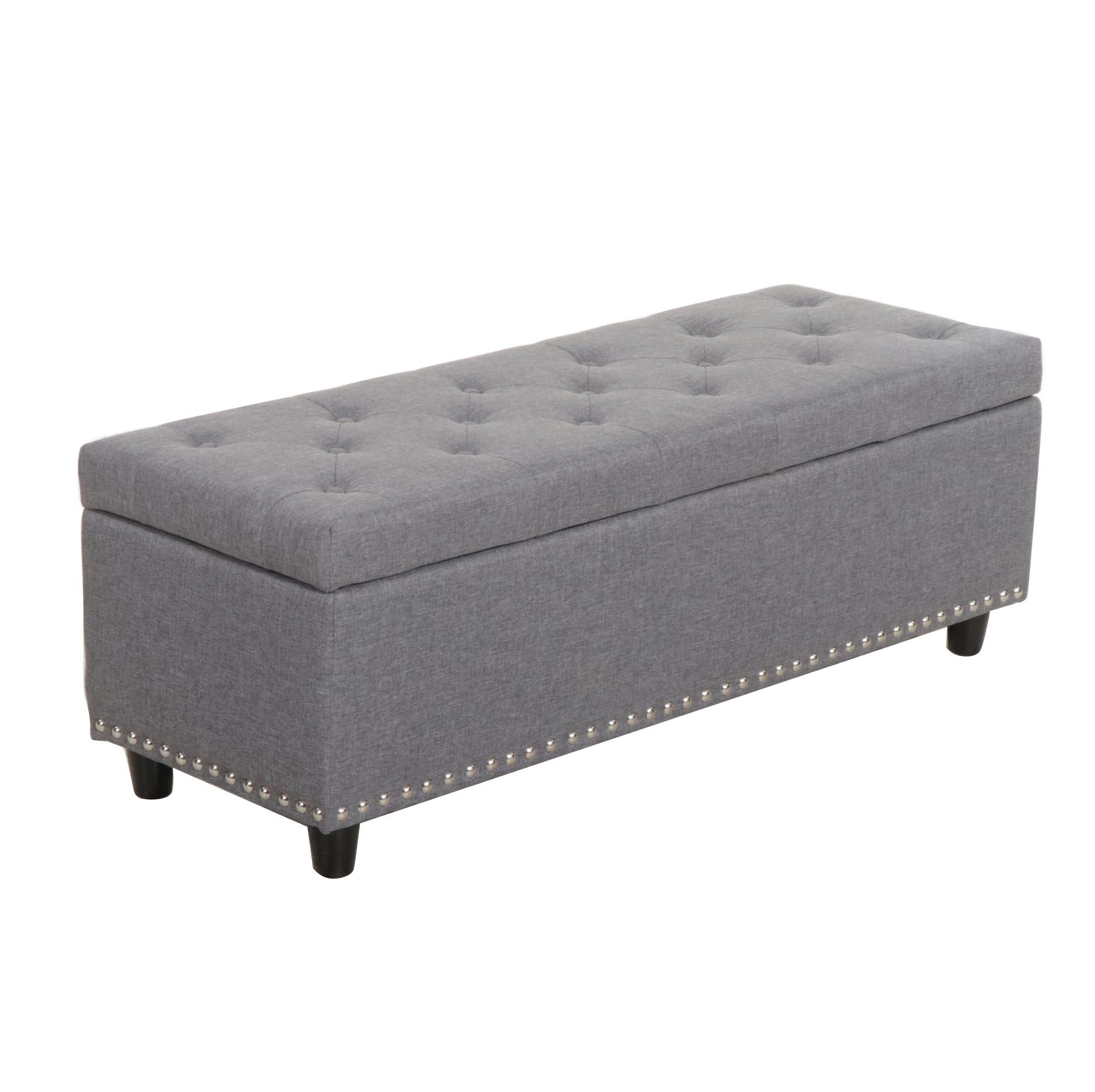 Belleze "Brentwood" Tufted and Silver Tacked Storage Ottoman Bench