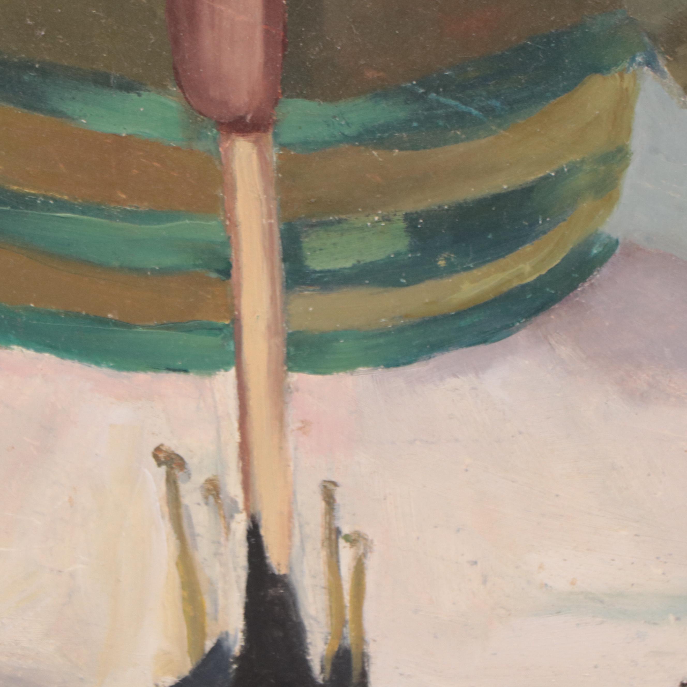 Folk Art Portrait Oil Painting of Woman in Green Dress Wearing Floral Hat