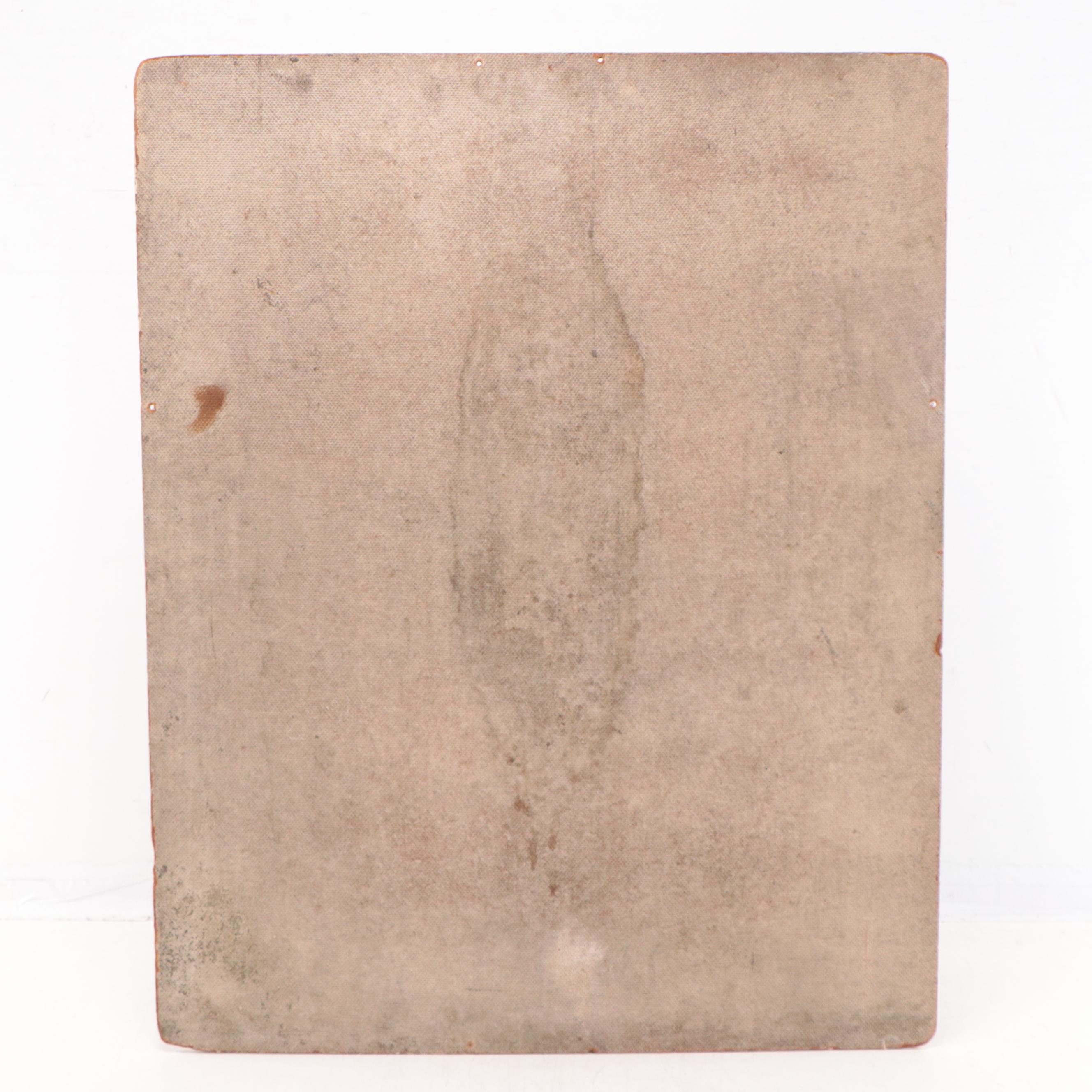 Folk Art Portrait Oil Painting of Woman in Green Dress Wearing Floral Hat