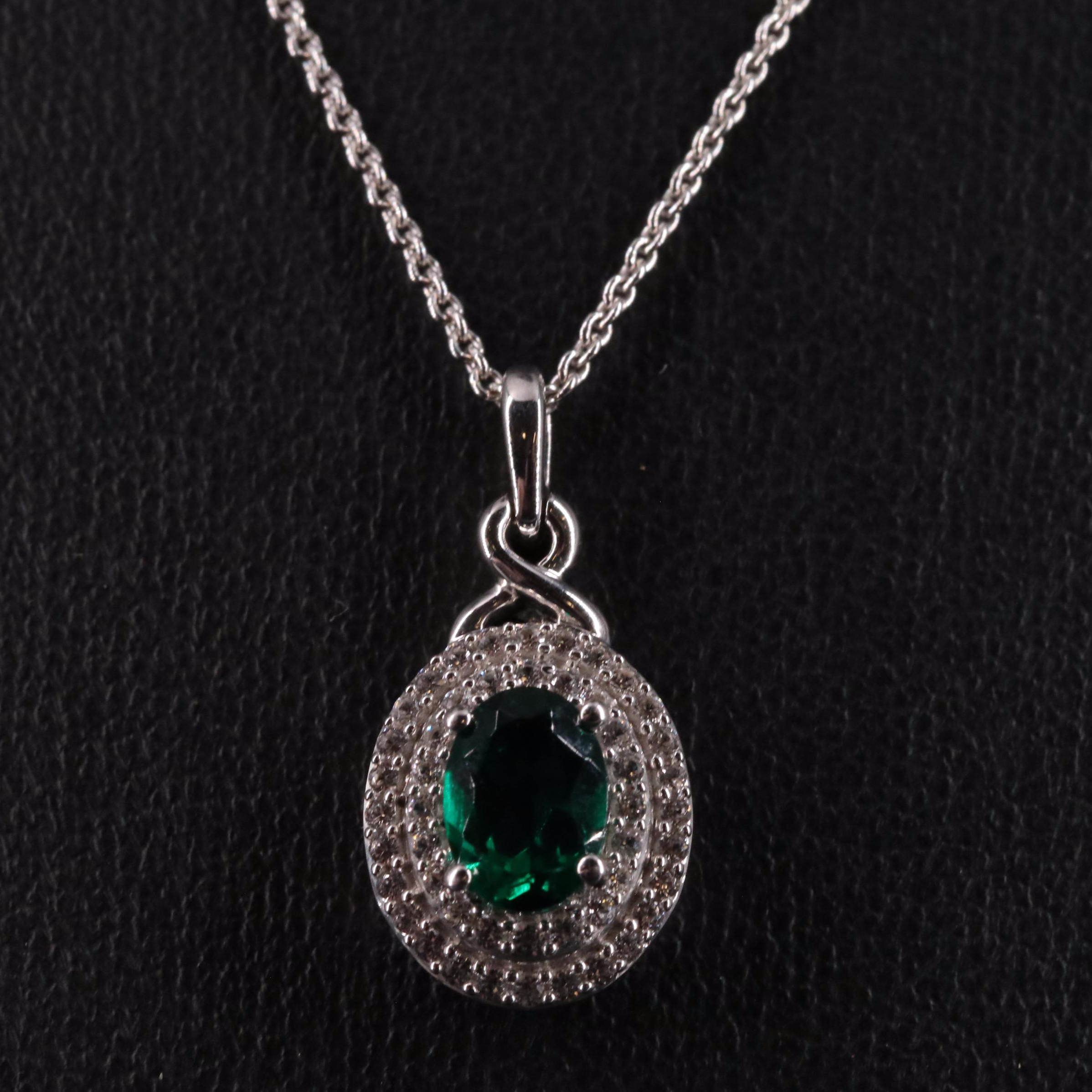 Sterling Silver Emerald and Sapphire Pendant Necklace