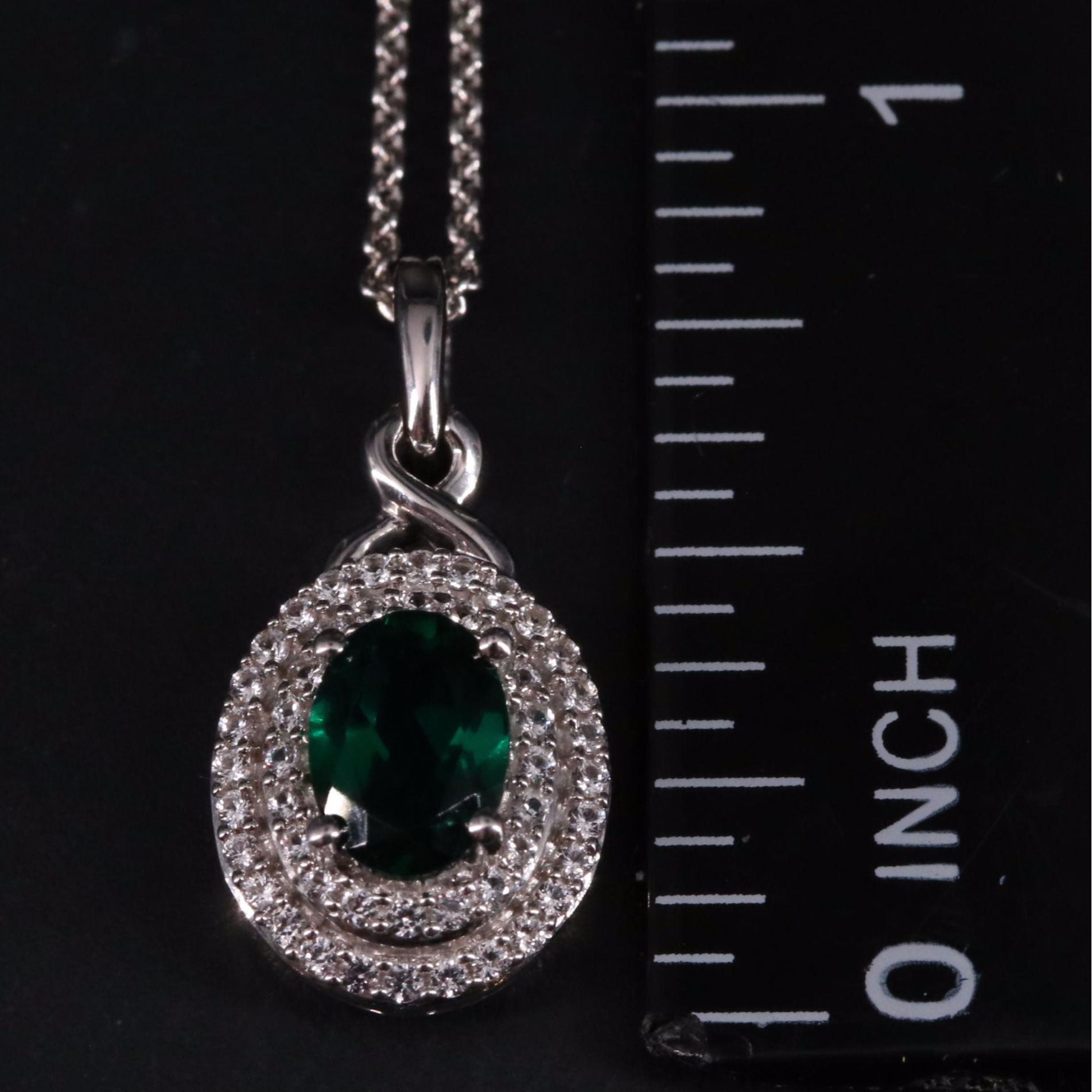 Sterling Silver Emerald and Sapphire Pendant Necklace