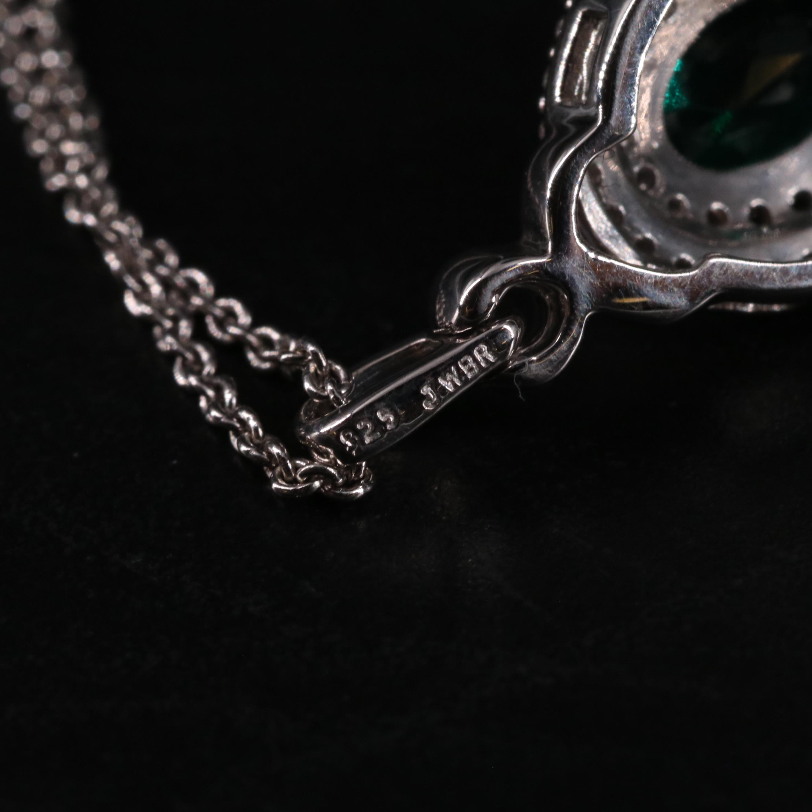 Sterling Silver Emerald and Sapphire Pendant Necklace