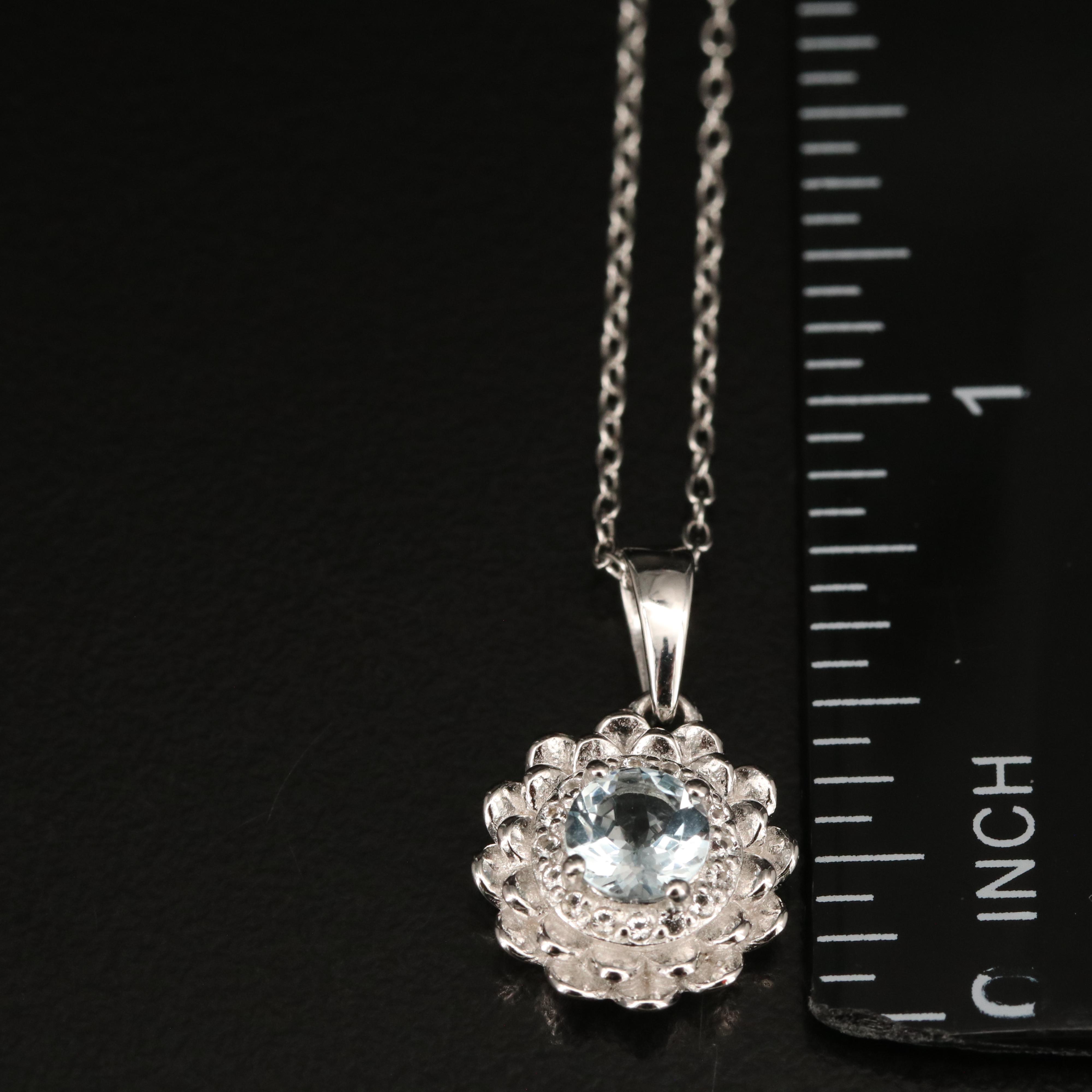 Sterling Aquamarine and Topaz Pendant Necklace