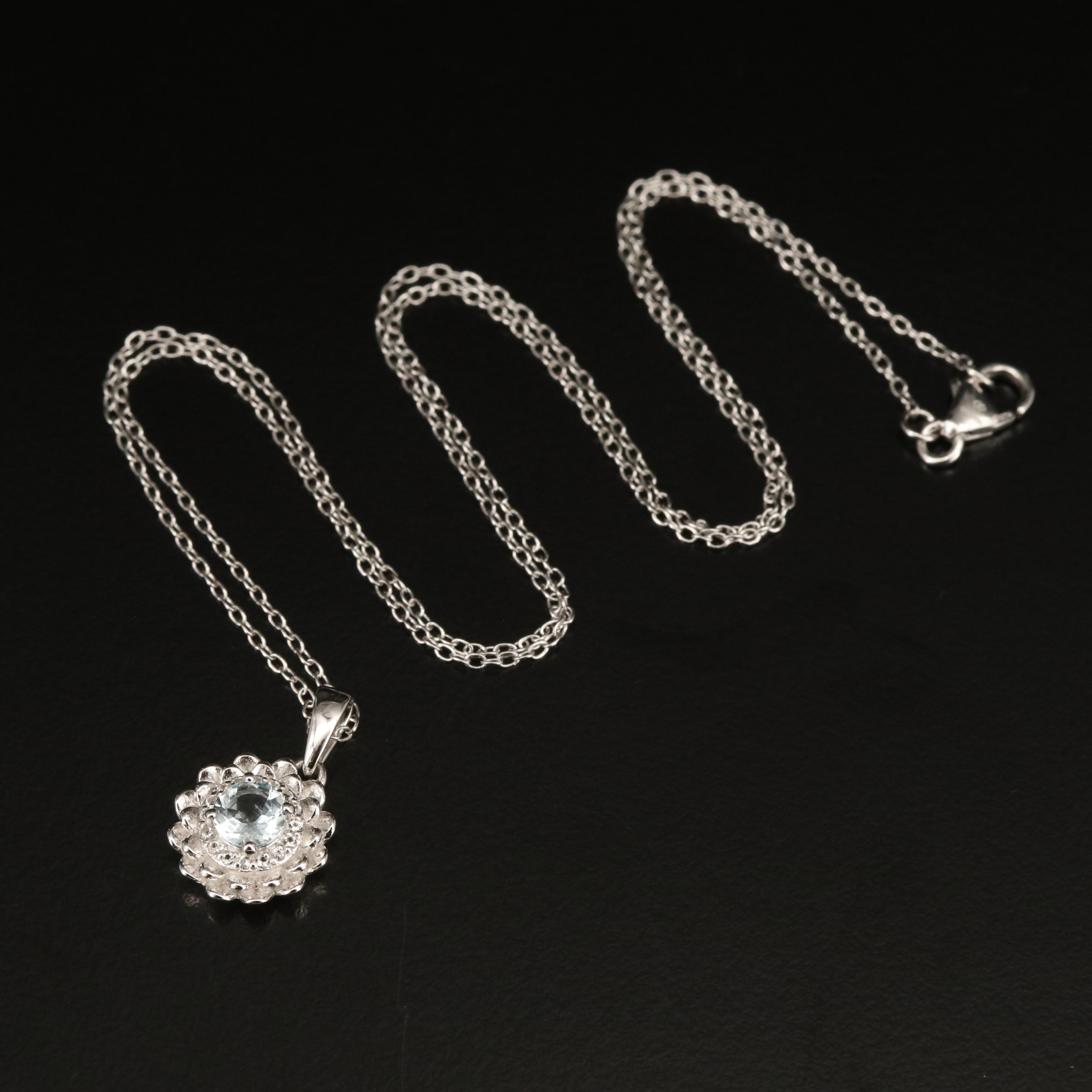 Sterling Aquamarine and Topaz Pendant Necklace