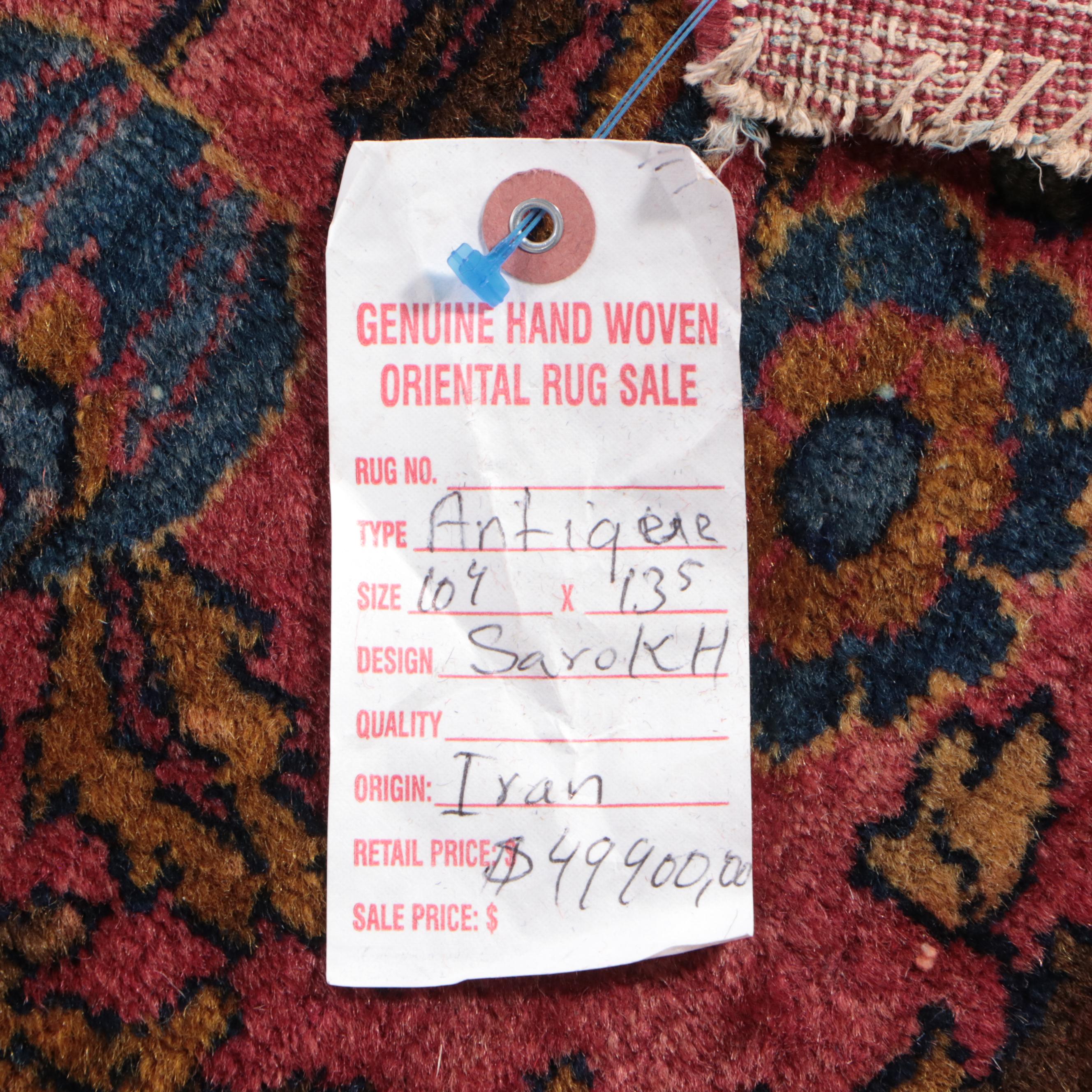 10'4 x 13'5 Hand-Knotted Persian Sarouk Room Sized Rug