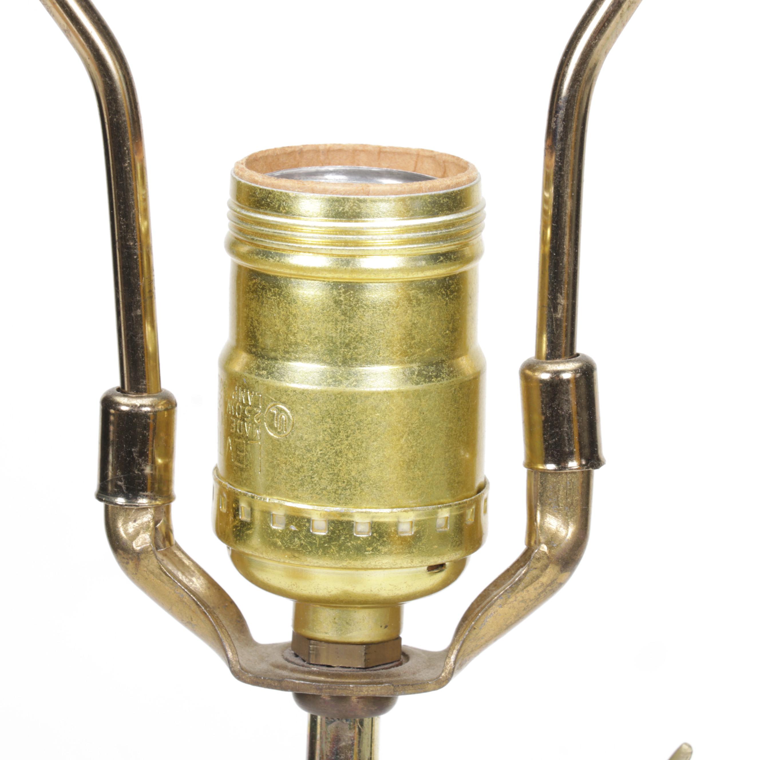 Brass Crane Table Lamp with Porcelain and Glass Bird Figurines