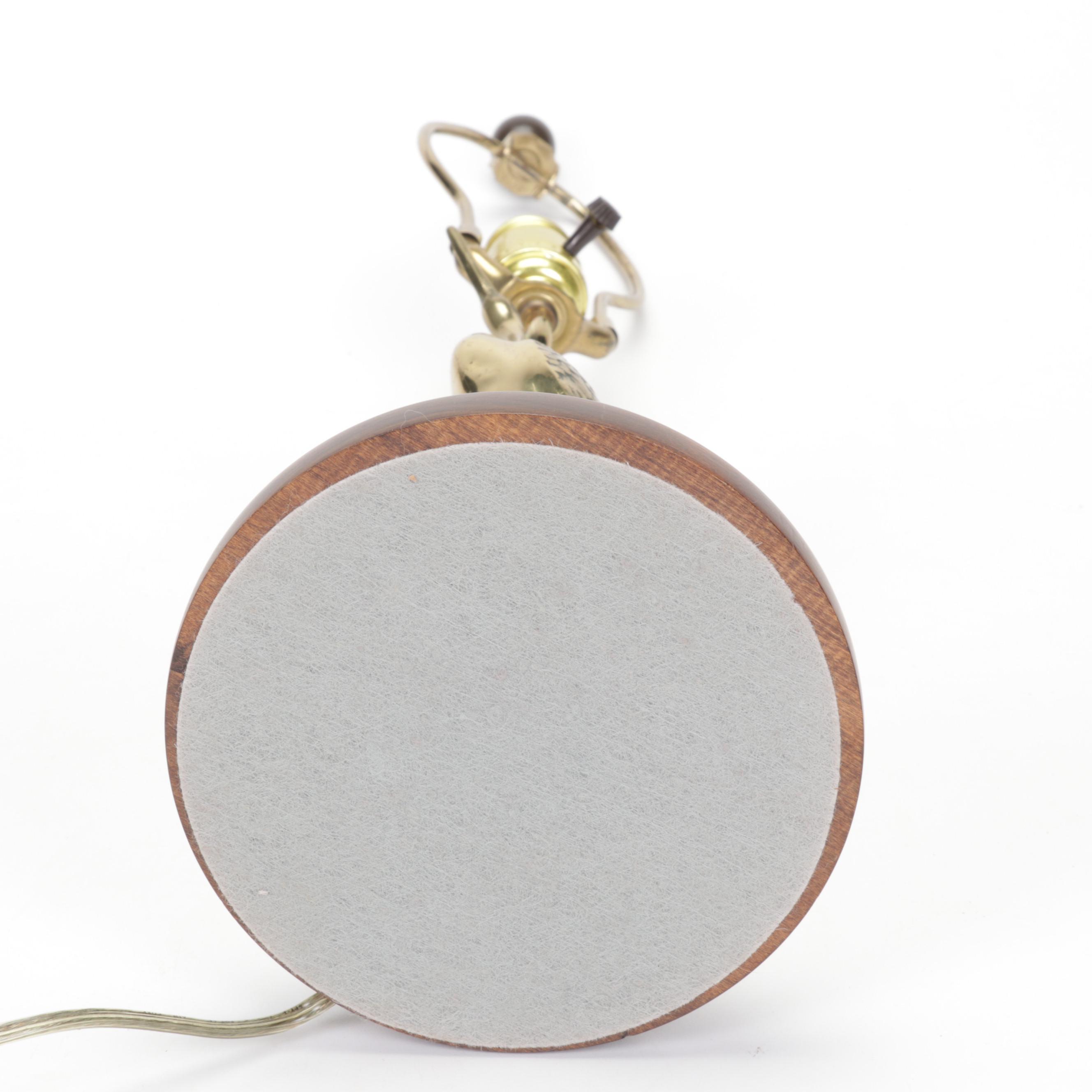 Brass Crane Table Lamp with Porcelain and Glass Bird Figurines