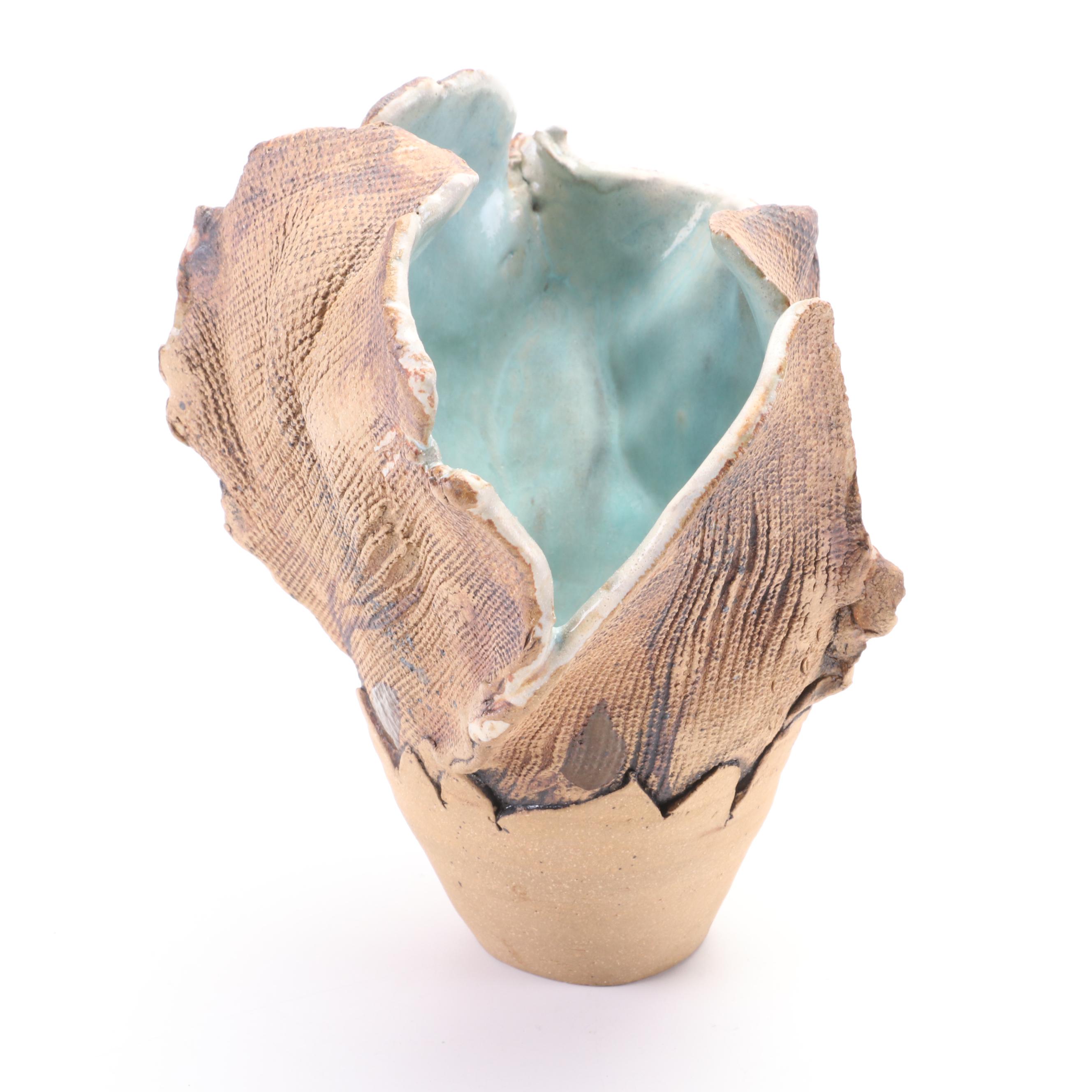Artist Signed Studio Pottery Textured Ceramic Vase, 2000