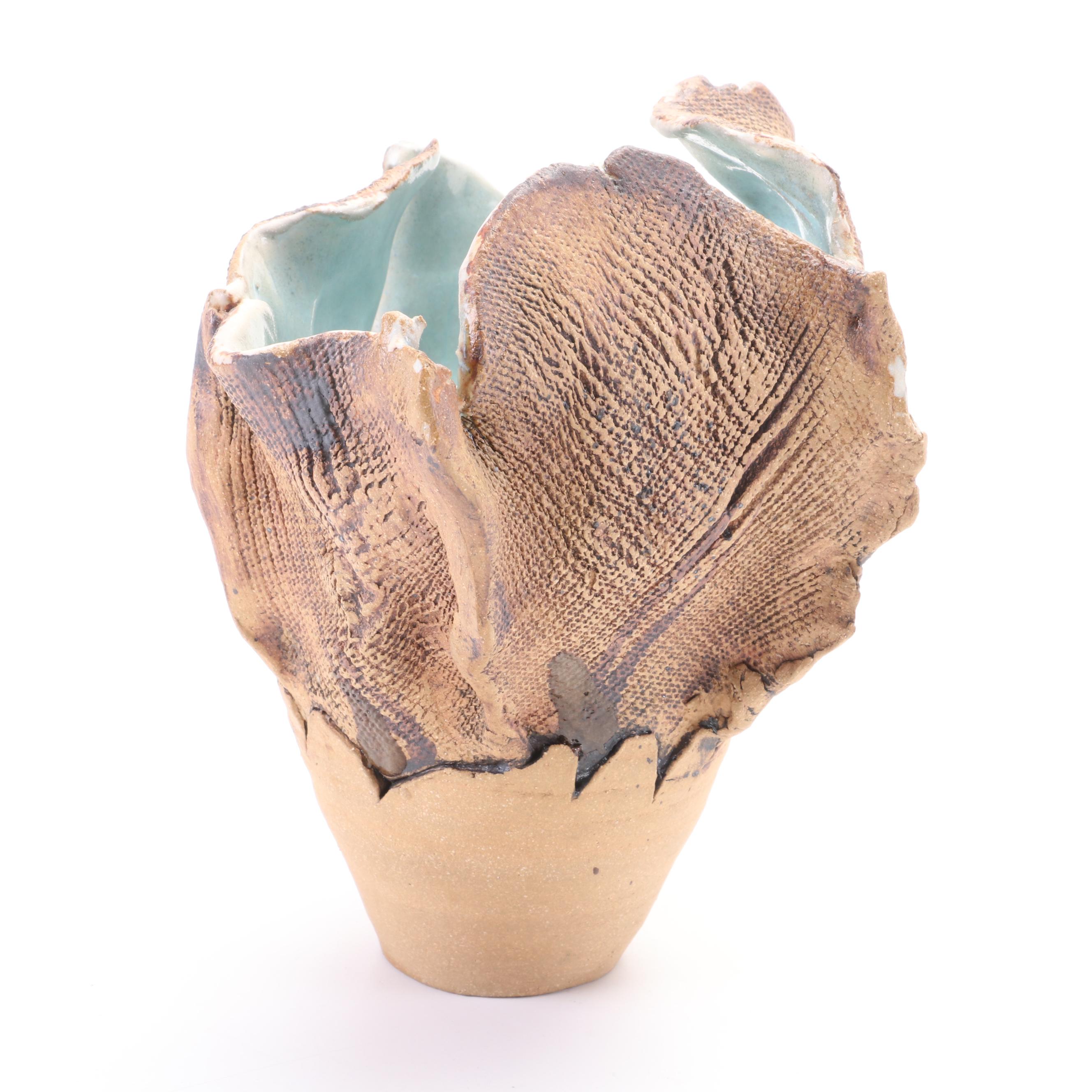 Artist Signed Studio Pottery Textured Ceramic Vase, 2000