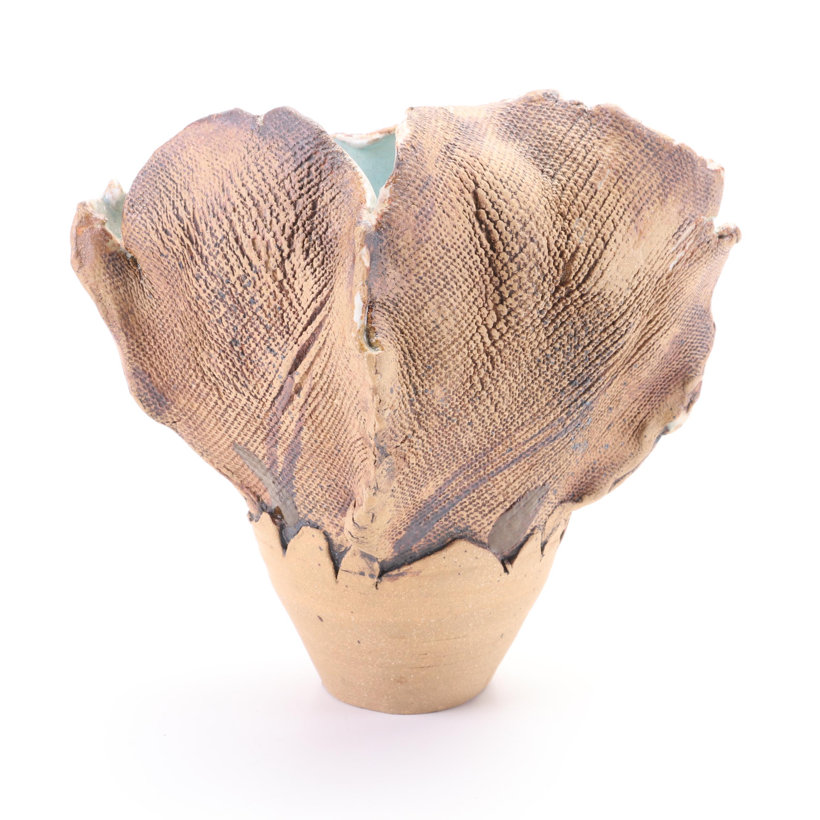 Artist Signed Studio Pottery Textured Ceramic Vase, 2000