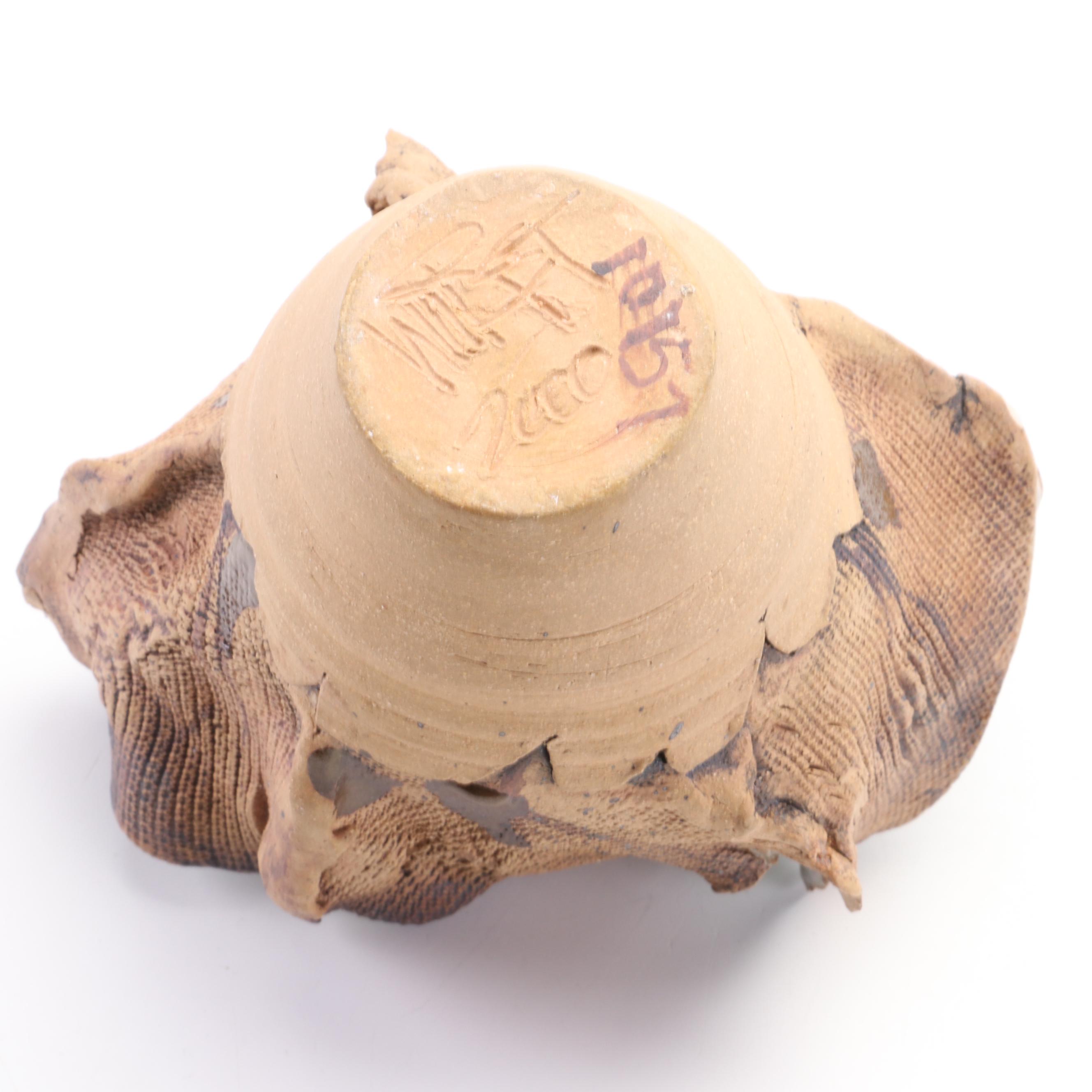 Artist Signed Studio Pottery Textured Ceramic Vase, 2000