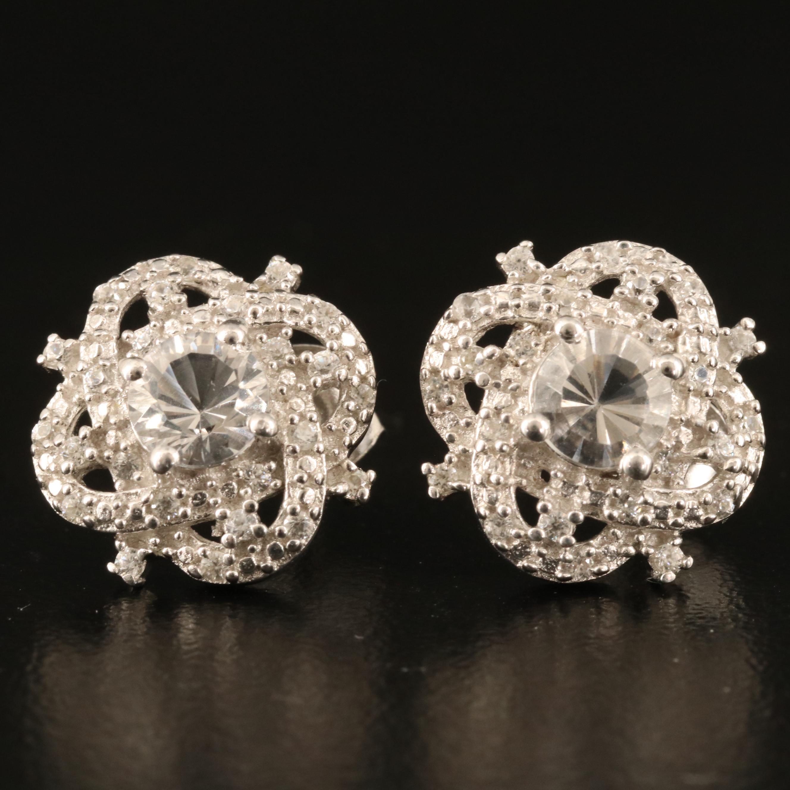 Quartz and Zircon Button Earrings in Sterling