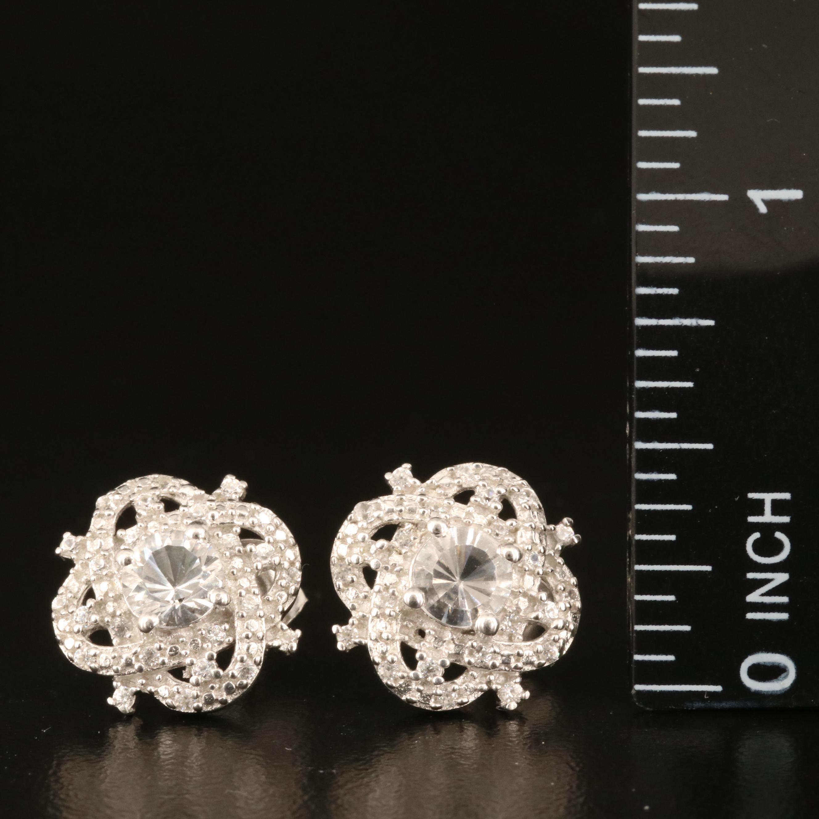Quartz and Zircon Button Earrings in Sterling