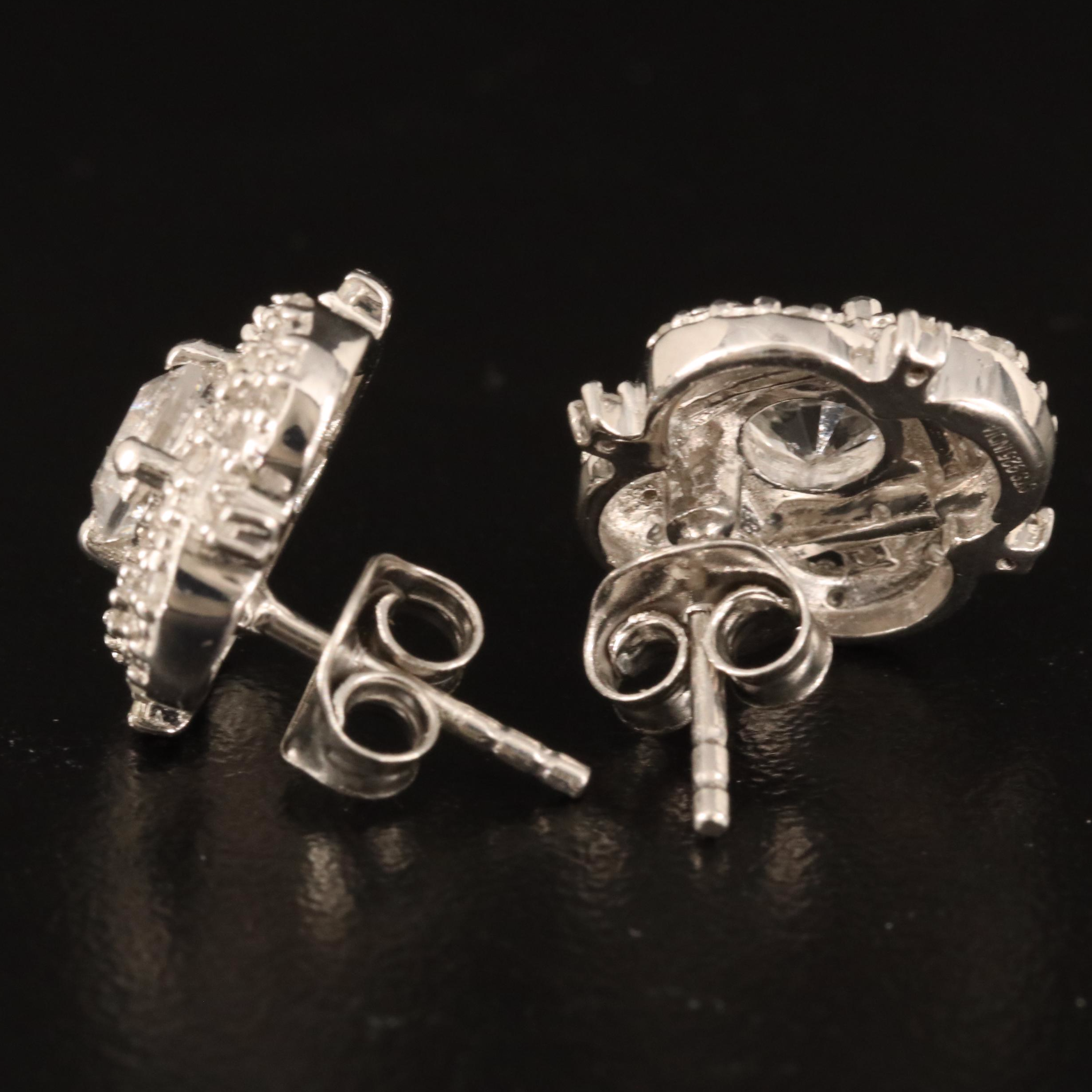 Quartz and Zircon Button Earrings in Sterling