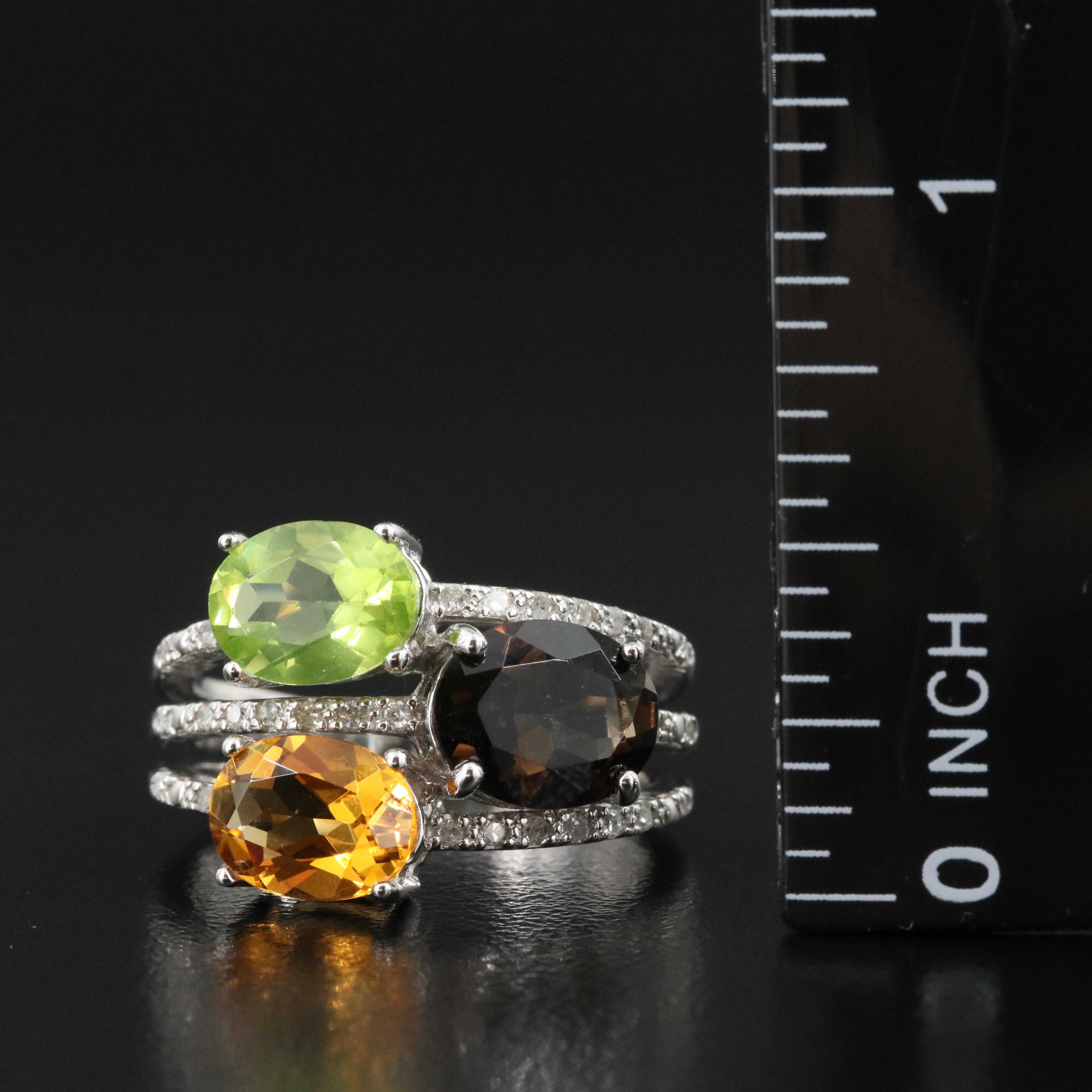 Sterling Peridot, Diamond and Gemstone Ring