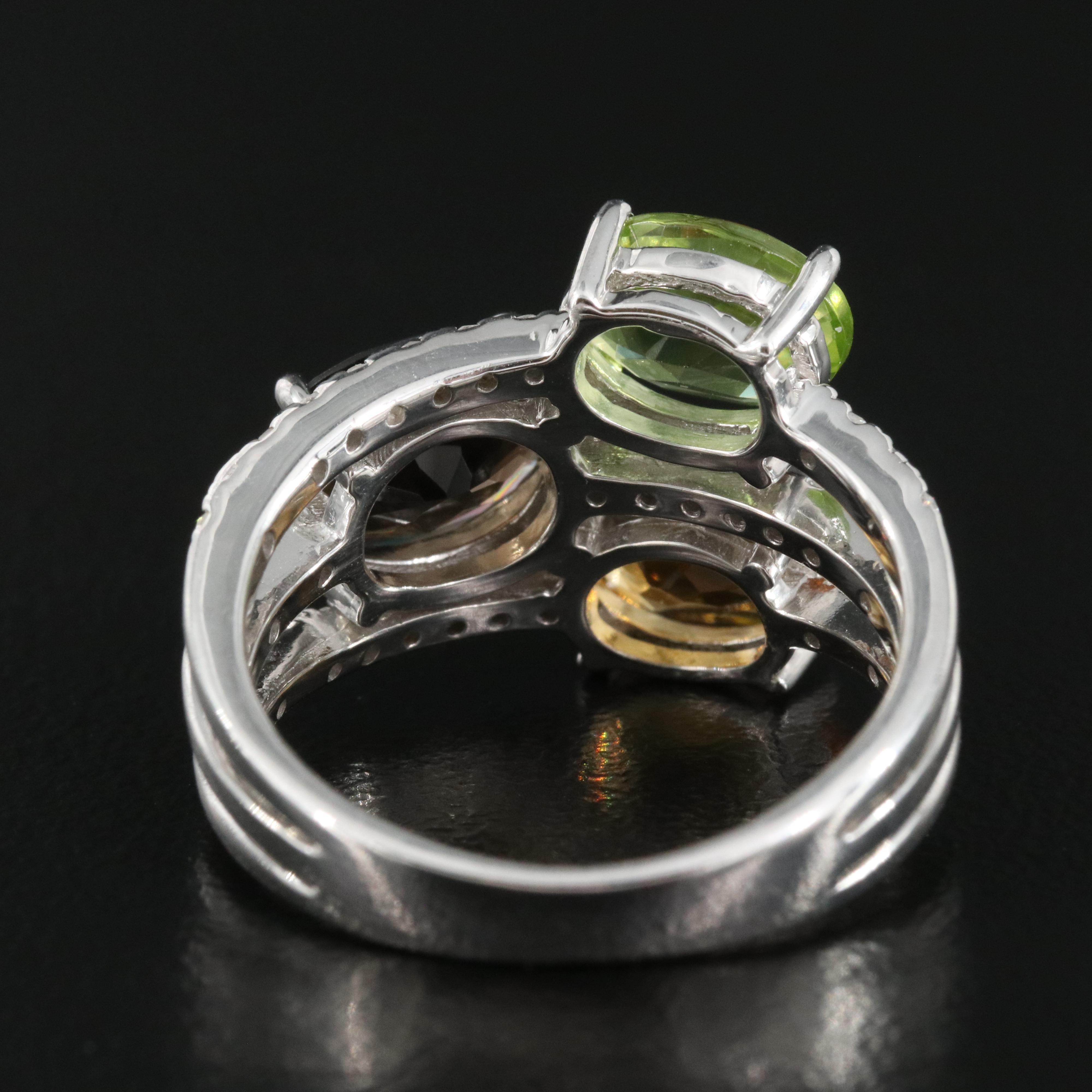 Sterling Peridot, Diamond and Gemstone Ring