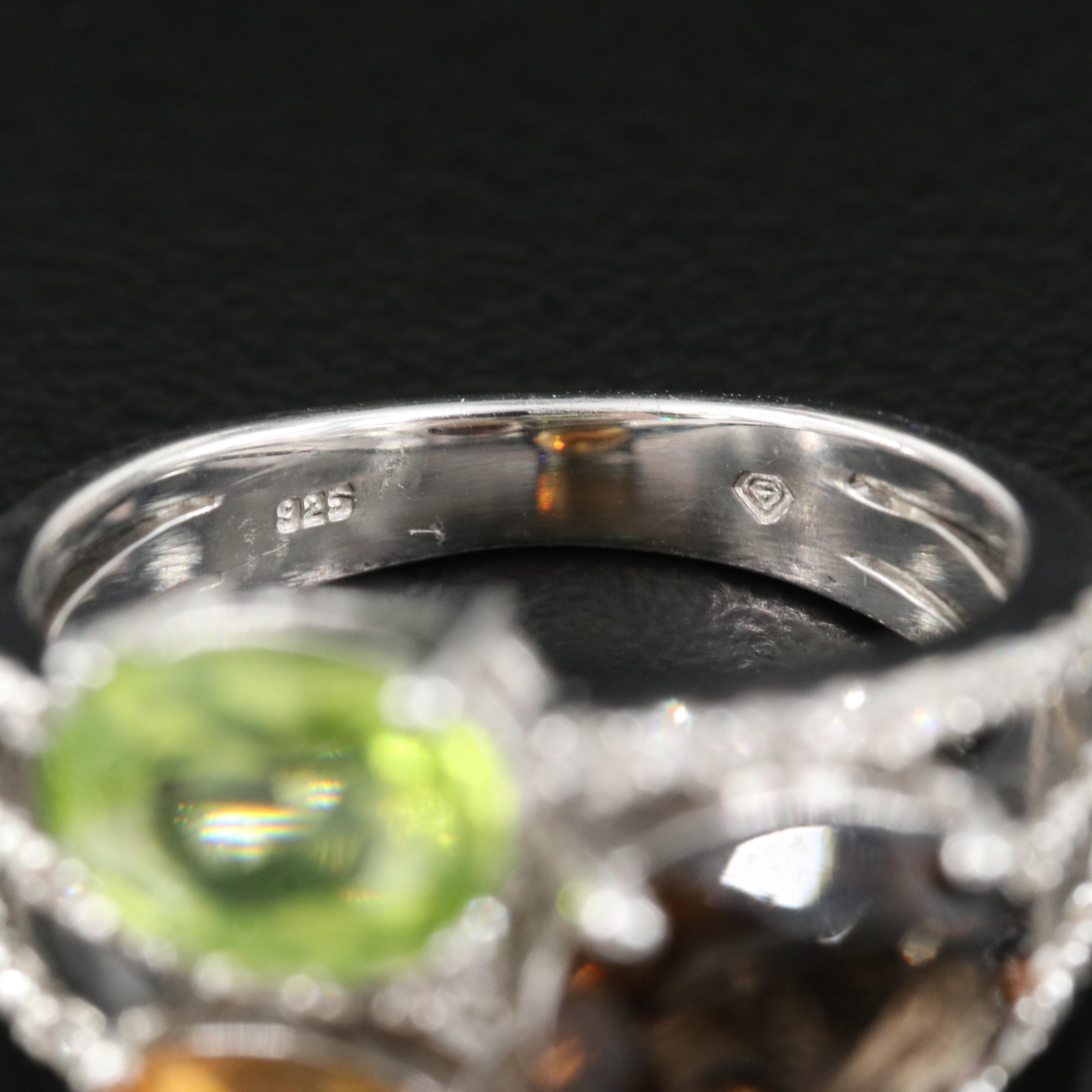 Sterling Peridot, Diamond and Gemstone Ring