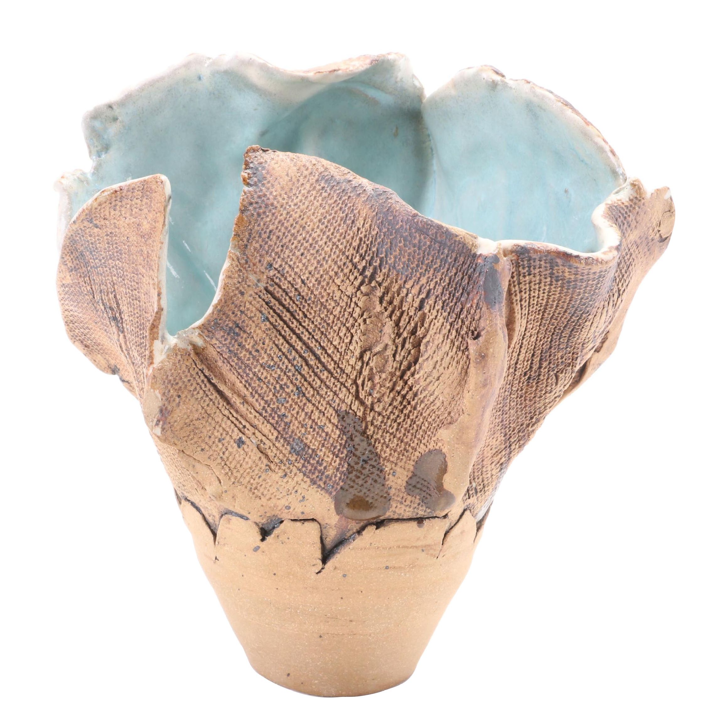 Artist Signed Studio Pottery Textured Ceramic Vase, 2000
