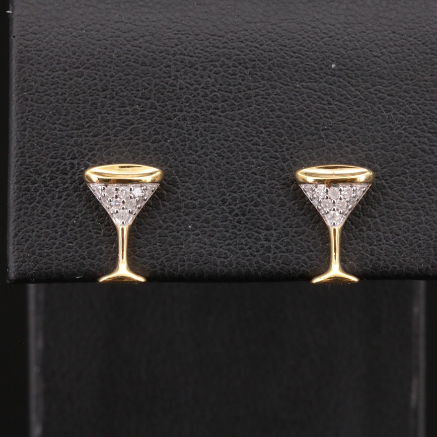 Sterling and Diamond Martini Glass Drop Earrings