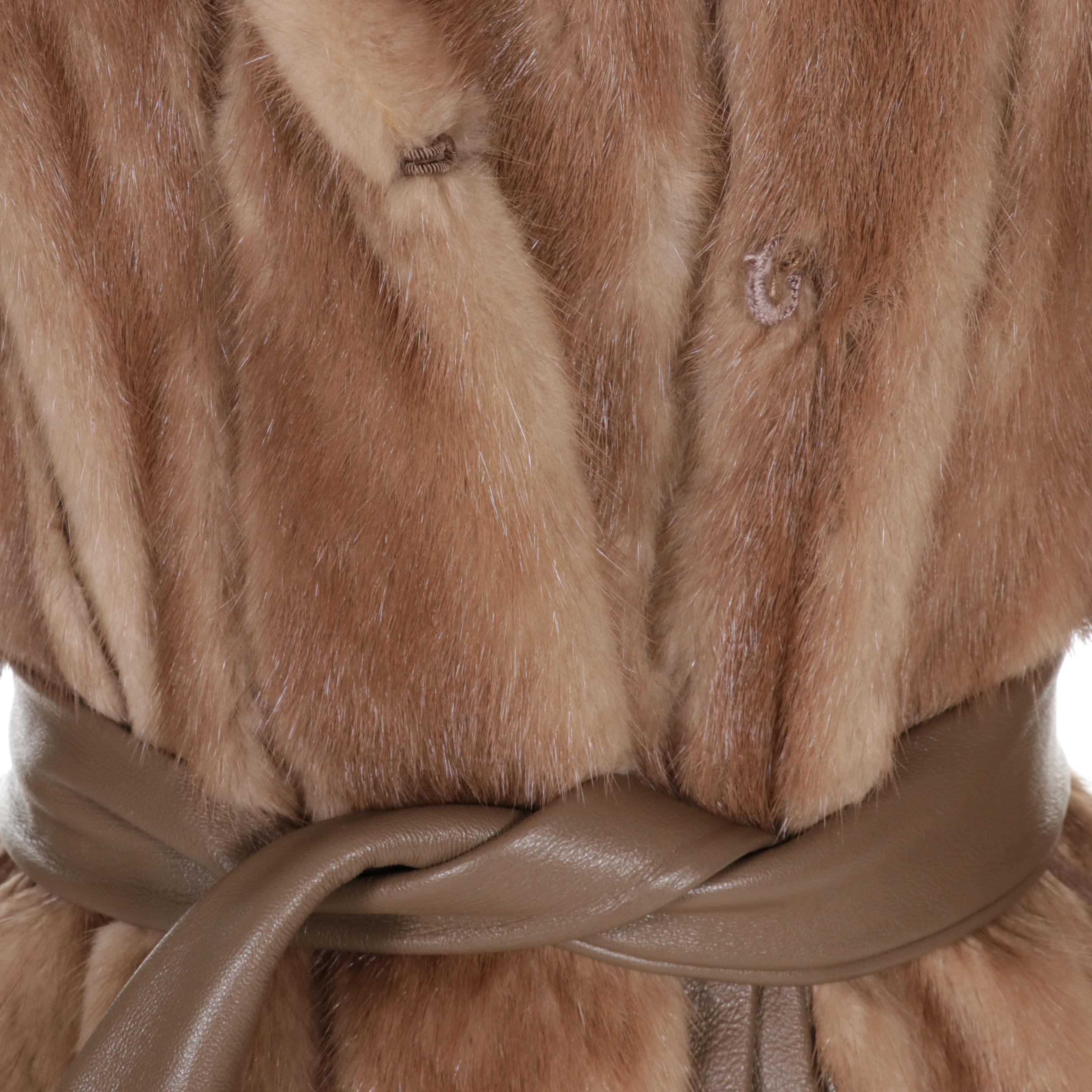Mink Fur Wrap Coat with Tie Belt
