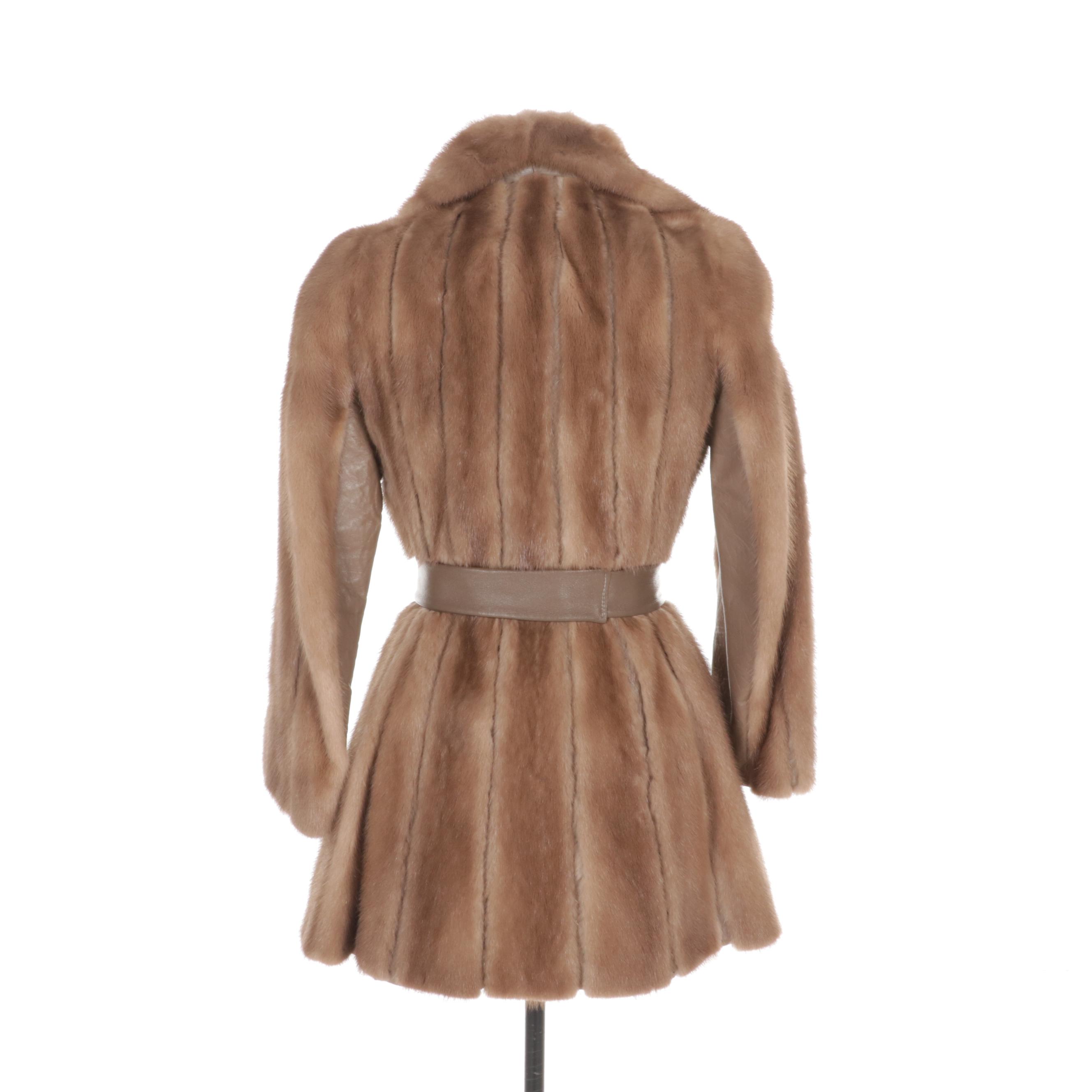 Mink Fur Wrap Coat with Tie Belt